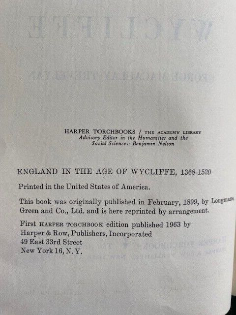 England In The Age Of Wycliffe 1368-1520 by G.M Trevelyan 1963 Harper PB