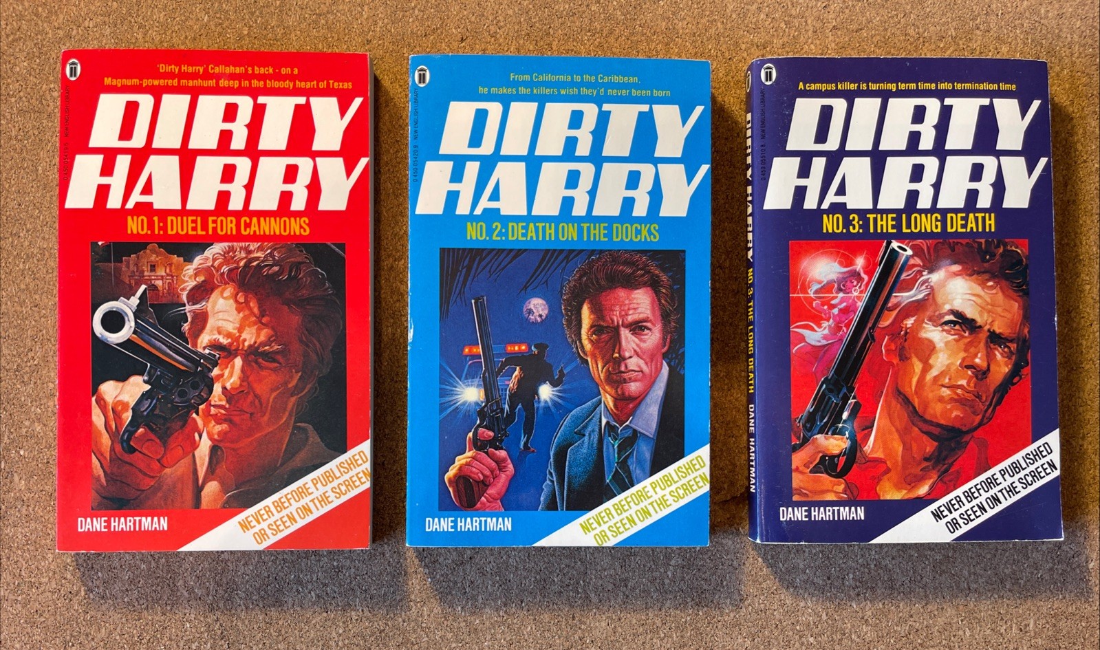 Dirty Harry No. 1, 2 & 3 VGC UK PBs Clint Eastwood, Duel For Canyons, Long Death