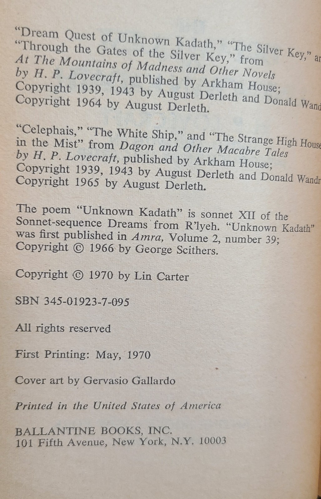 The Dream-Quest of Unknown Kadath (1971, Vintage, 1st Print) H.P. Lovecraft