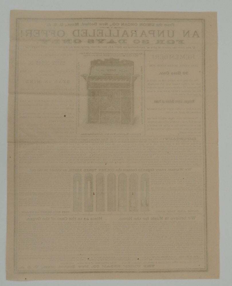 Union Organ Co / UNPARALLELED OFFER | FOR 30 DAYS ONLY | If you have 1st ed 1883