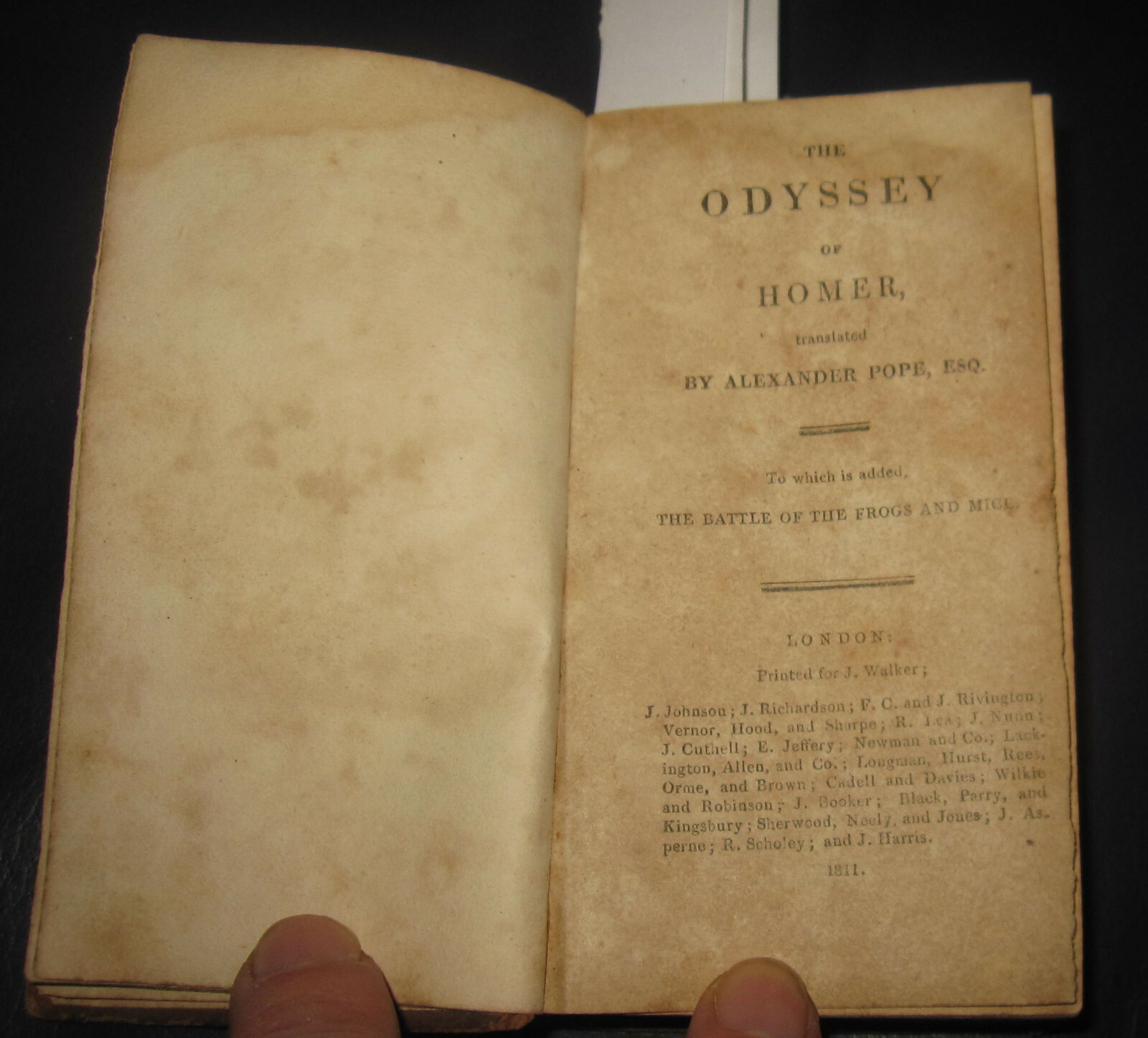 1811 HOMER, POPE, The Odyssey of Homer, Battle of the Frogs and Mice. ODISSEA