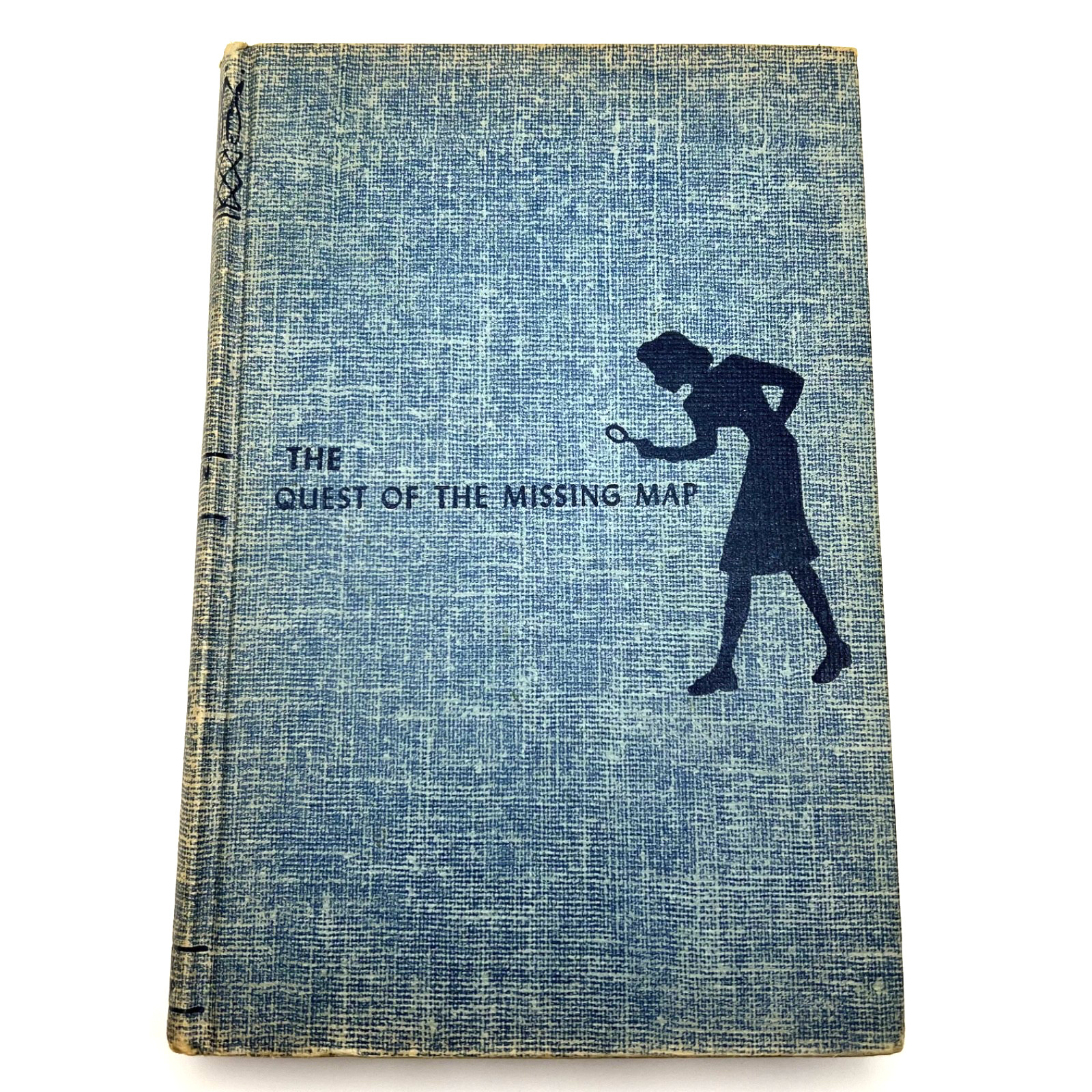 Vtg NANCY DREW #19 THE QUEST OF THE MISSING MAP – Blue Tweed White Spine Wrapper