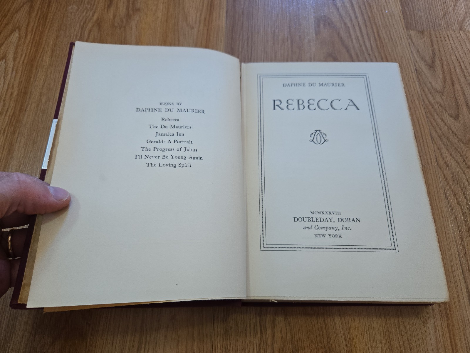 Rebecca Daphne Du Maurier Book HC Doubleday Doran 1938 MCMXXXVIII First 1st Ed