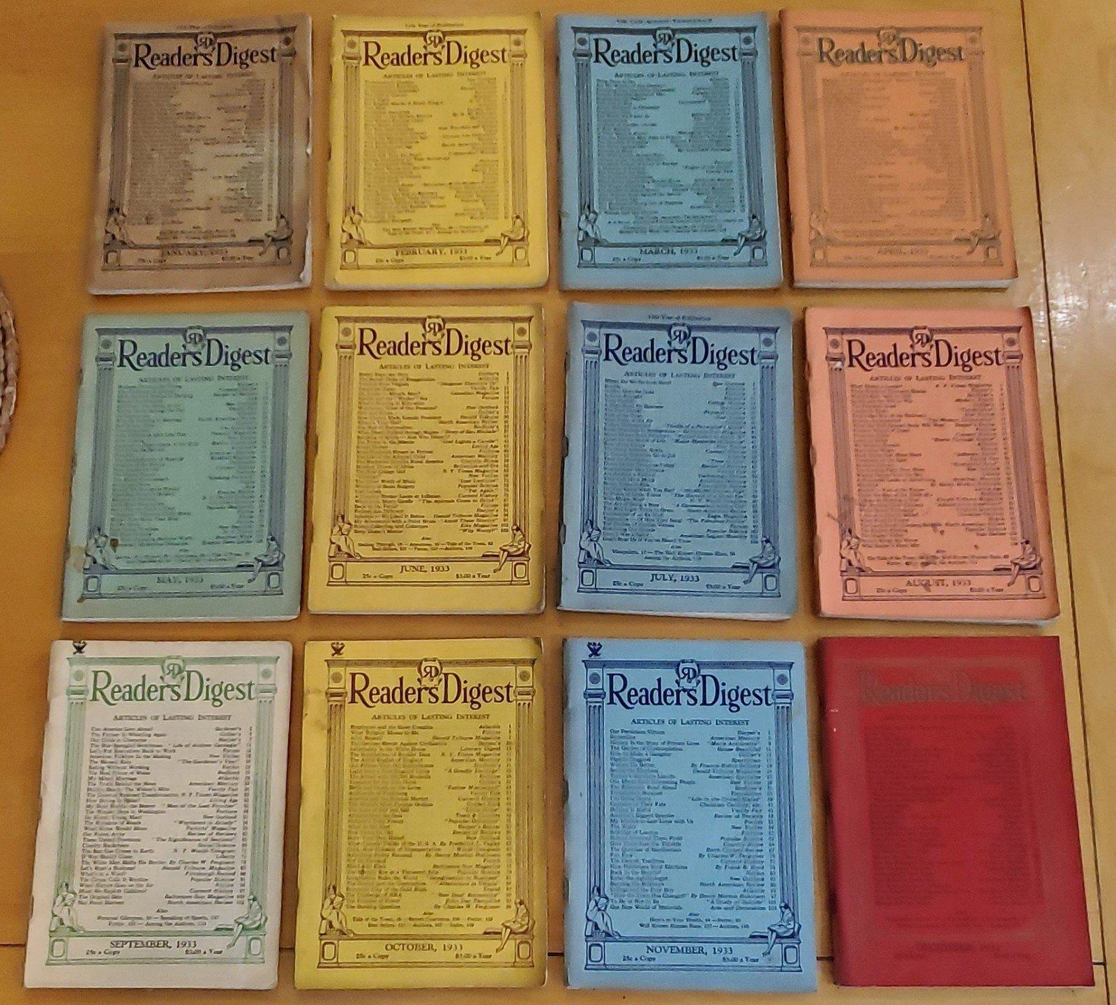 Lot of 12 – 1933 Reader’s Digests 12 Months, Entire Year FREE Shipping