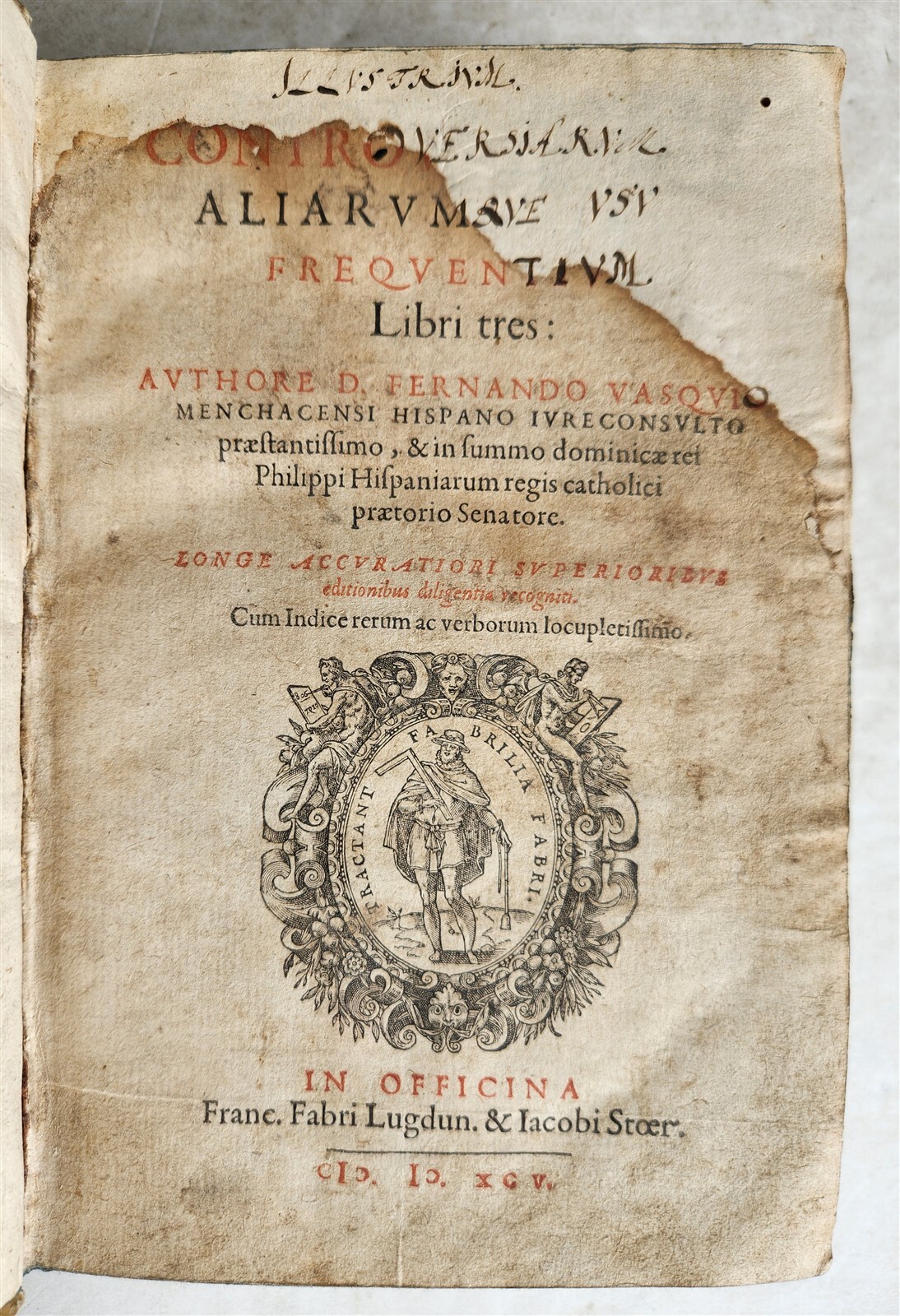 1595 LAW BOOK by Spanish jurist Vasquez de Menchaca antique PIGSKIN BINDING
