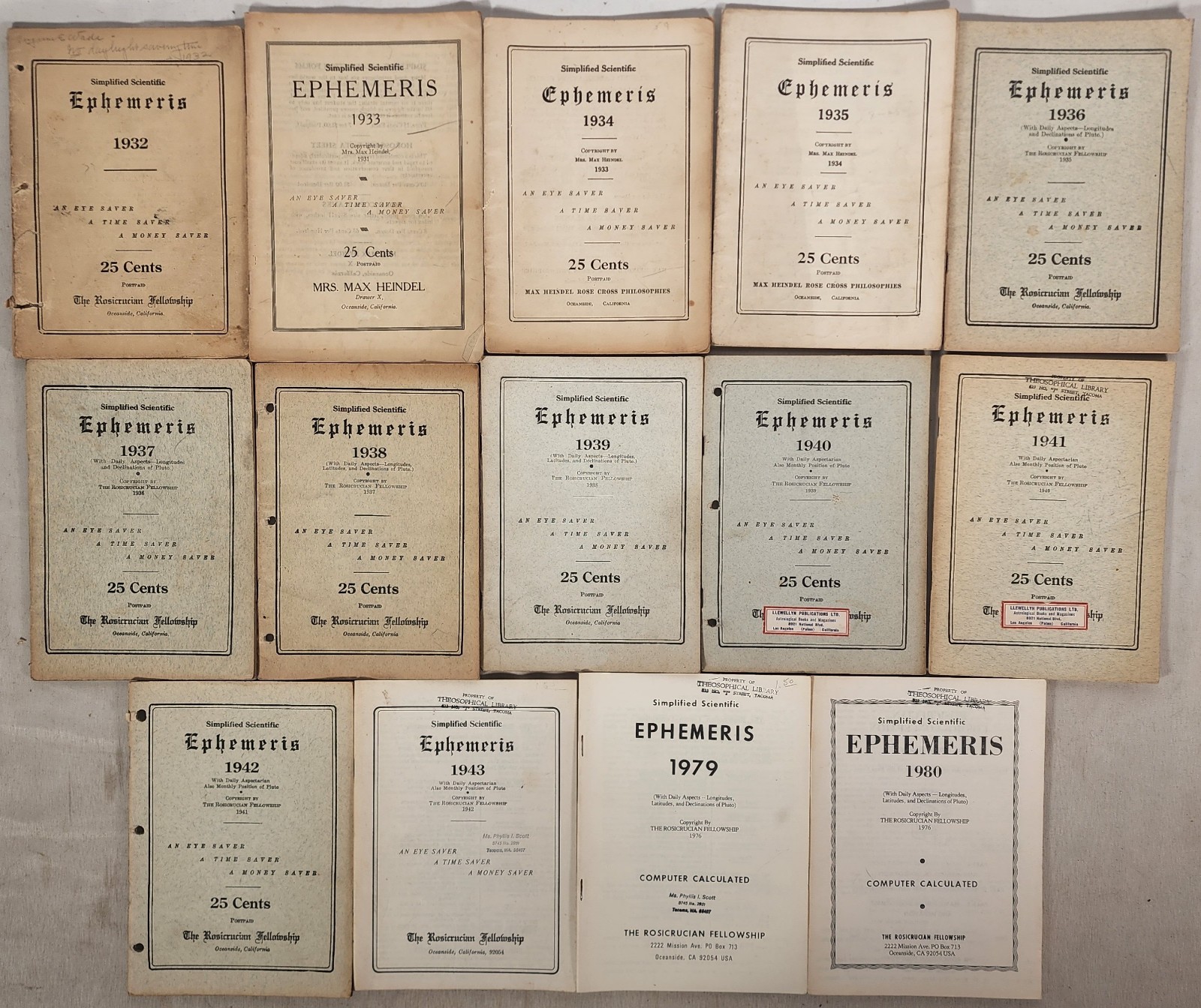 Lot 14 Simplified Scientific Ephemeris – Rosicrucian Fellowship 1932 – 1980