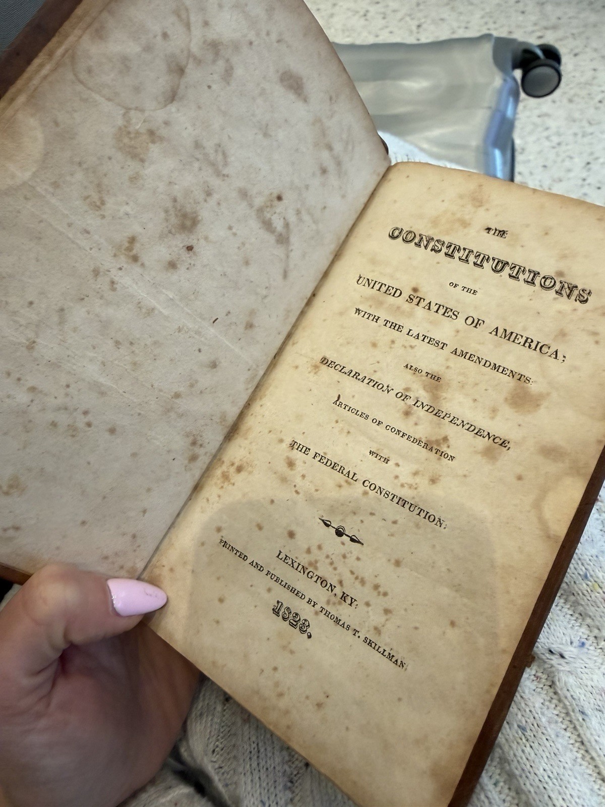 1823 Constitution United States Leather Book Declaration KY Officer Inscribed