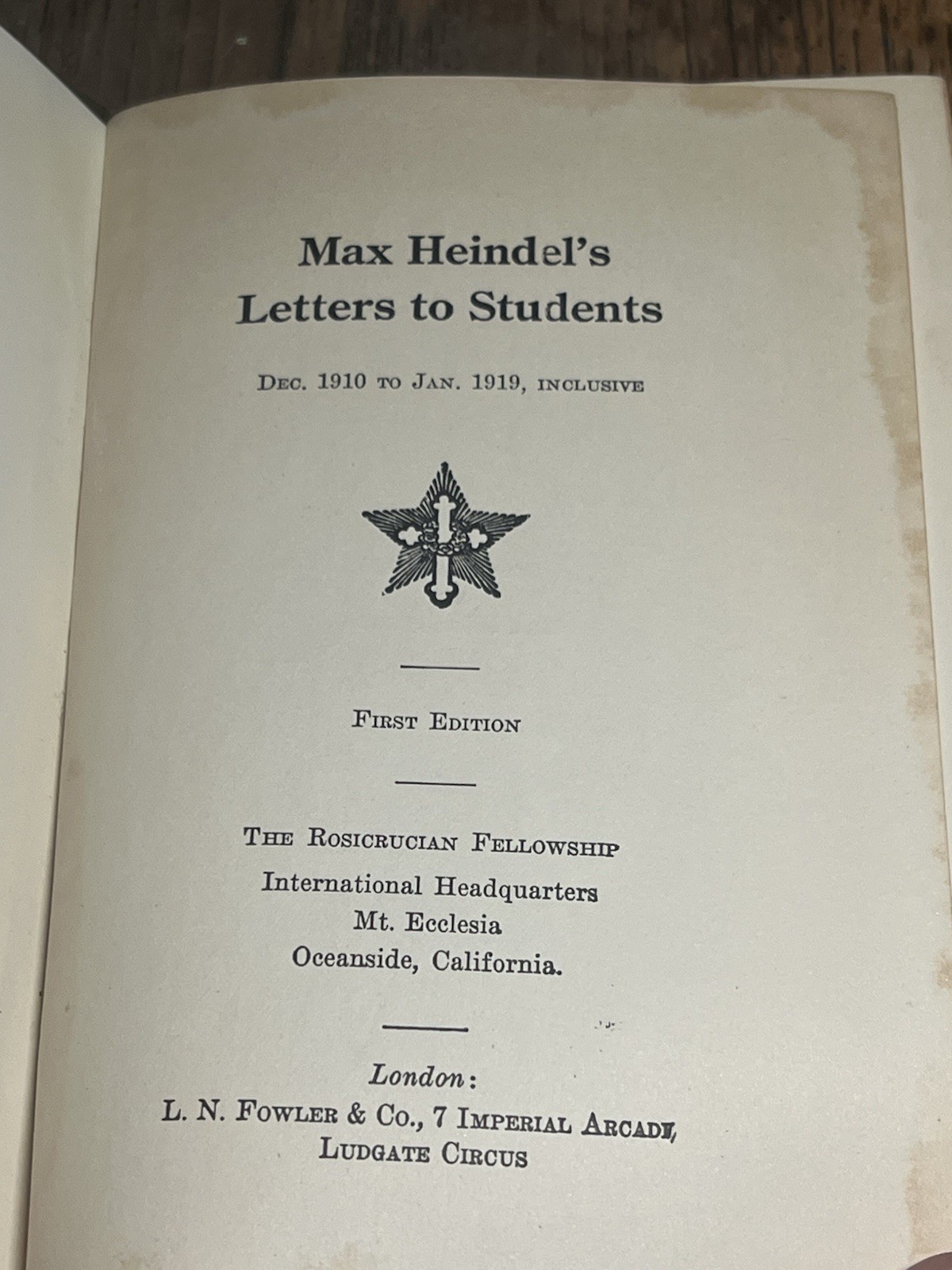 1925 1st Ed – Letters To Students -Max Heindel Rosicrucian Fellowship Assc Copy!