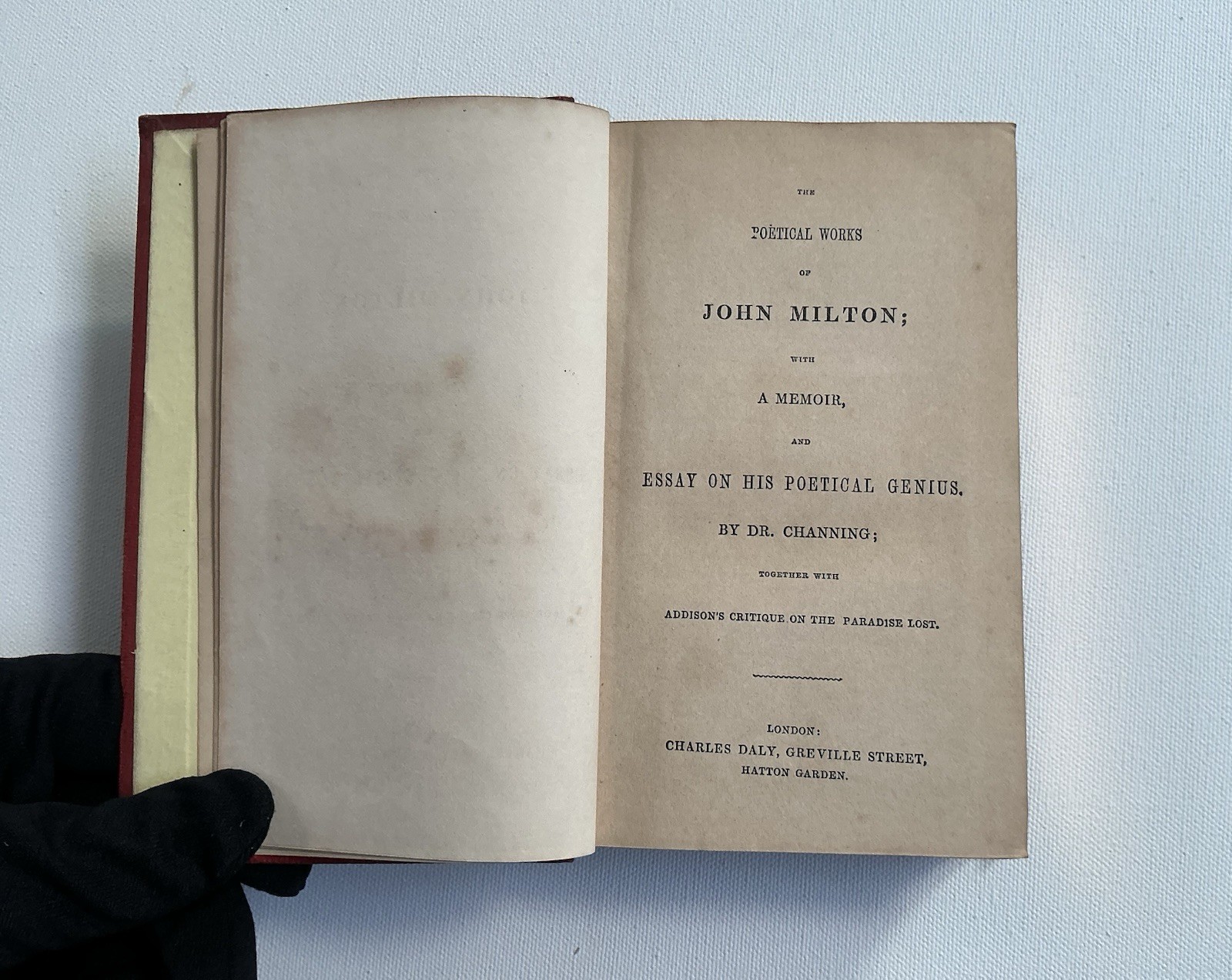 THE POETICAL WORKS OF JOHN MILTON PARADISE LOST POEMS MEMOIR Vintage 1800’s HC