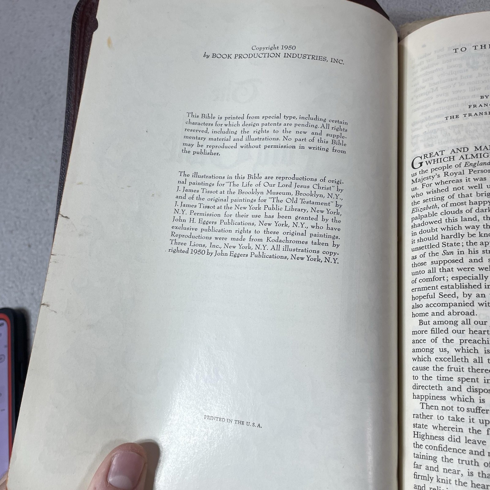 Vintage 1950 Large Holy Bible KJV Good Saviour Tissot Brown Leather Consolidated