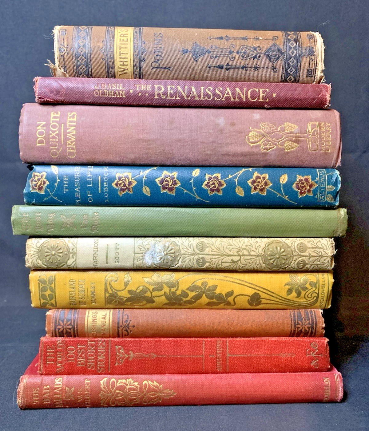 Antique Rainbow Decor Books Lot 10 Small HC Late 1800s Illustrated Stack Vintage