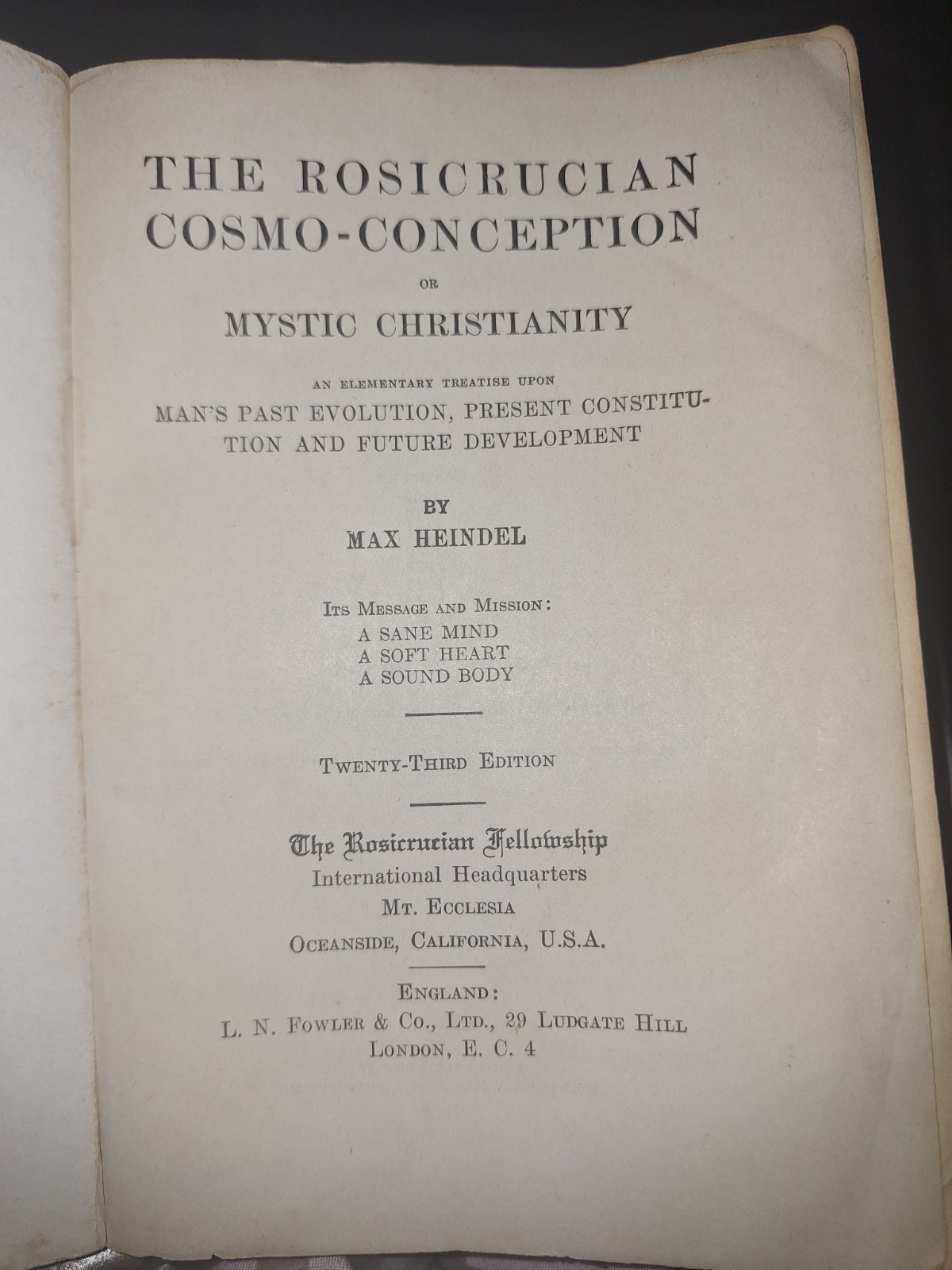 The Rosicrucian Cosmo-Conception Book by Max Heindel Printed 1956 Softcover