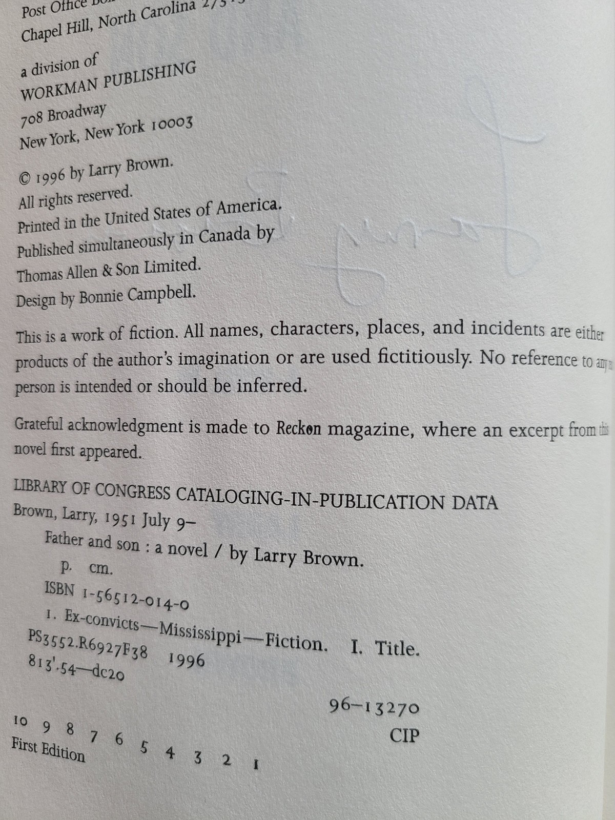 FATHER AND SON, Larry Brown, 1996, 1st Edition, SIGNED (not inscribed), FINE