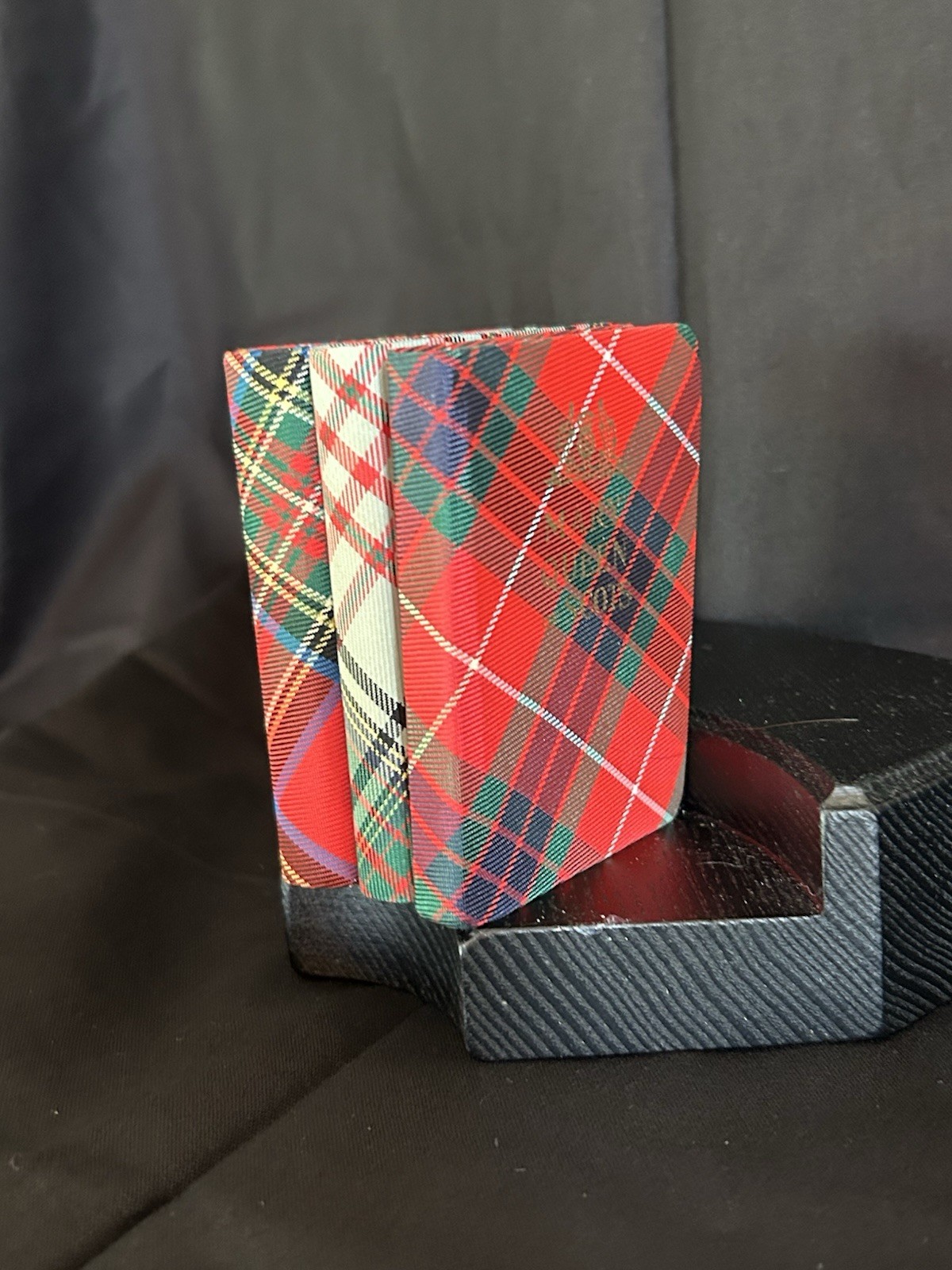 Lot 3 Rare Antique Miniature Thistle Library Silk Tartan Covered Scottish Books