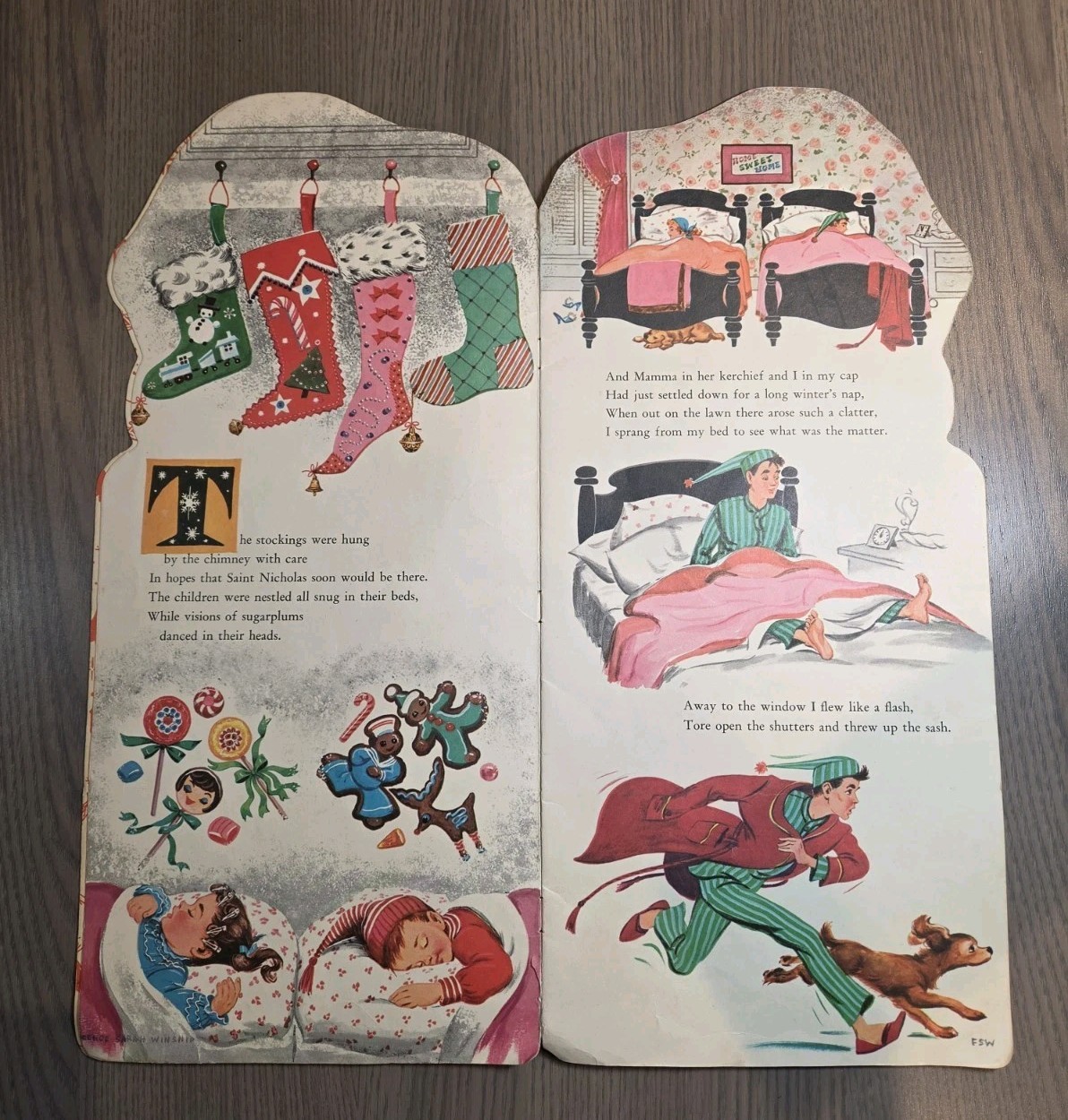 1958 Night Before Christmas Die Cut Santa Book Whitman Florence Sarah Winship