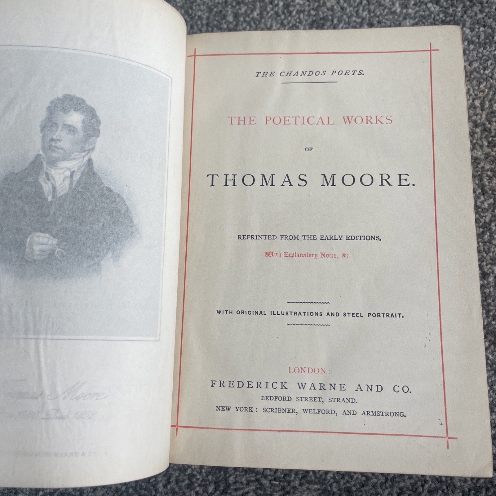 Thomas Moore Poetical Works The Chandos Poet Antique Book Frederick Warne
