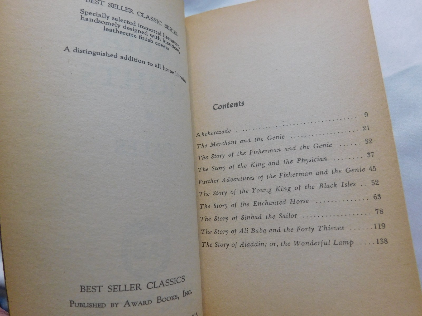 Arabian Nights Tales Best Seller Classics Series Award Books, Inc. Paperback