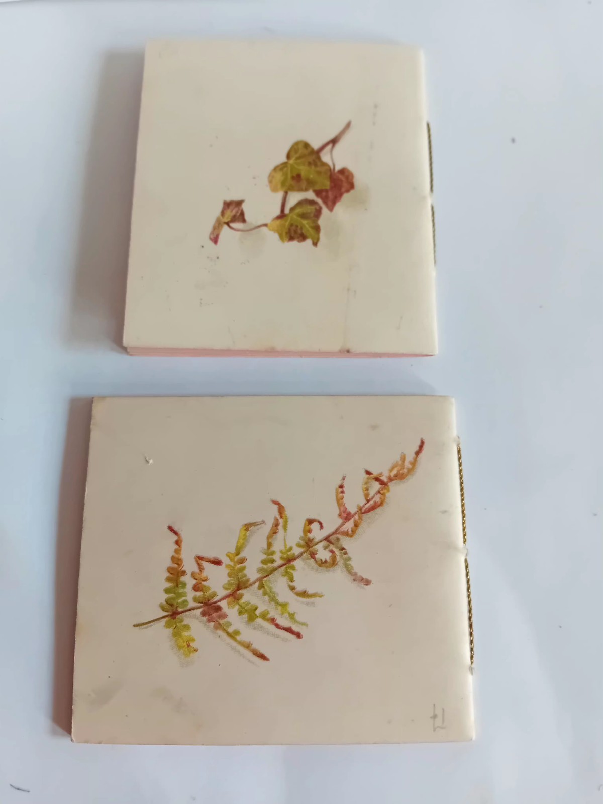 2 x Antique Religious Scripture Minature Gift Booklets Thread Bound 8x7cm Illus
