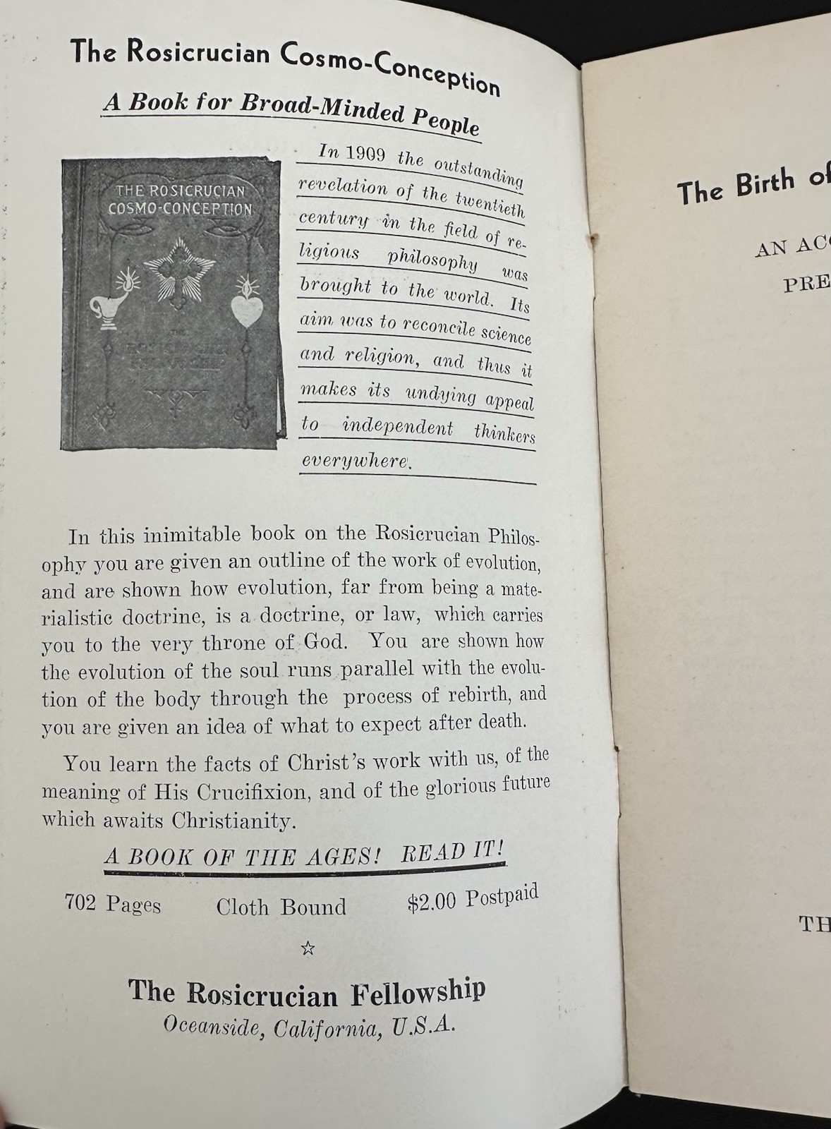 Rosicrucian Fellowship Booklet c 1930s Mrs Max Heindel Occult Esoteric Clean VG+