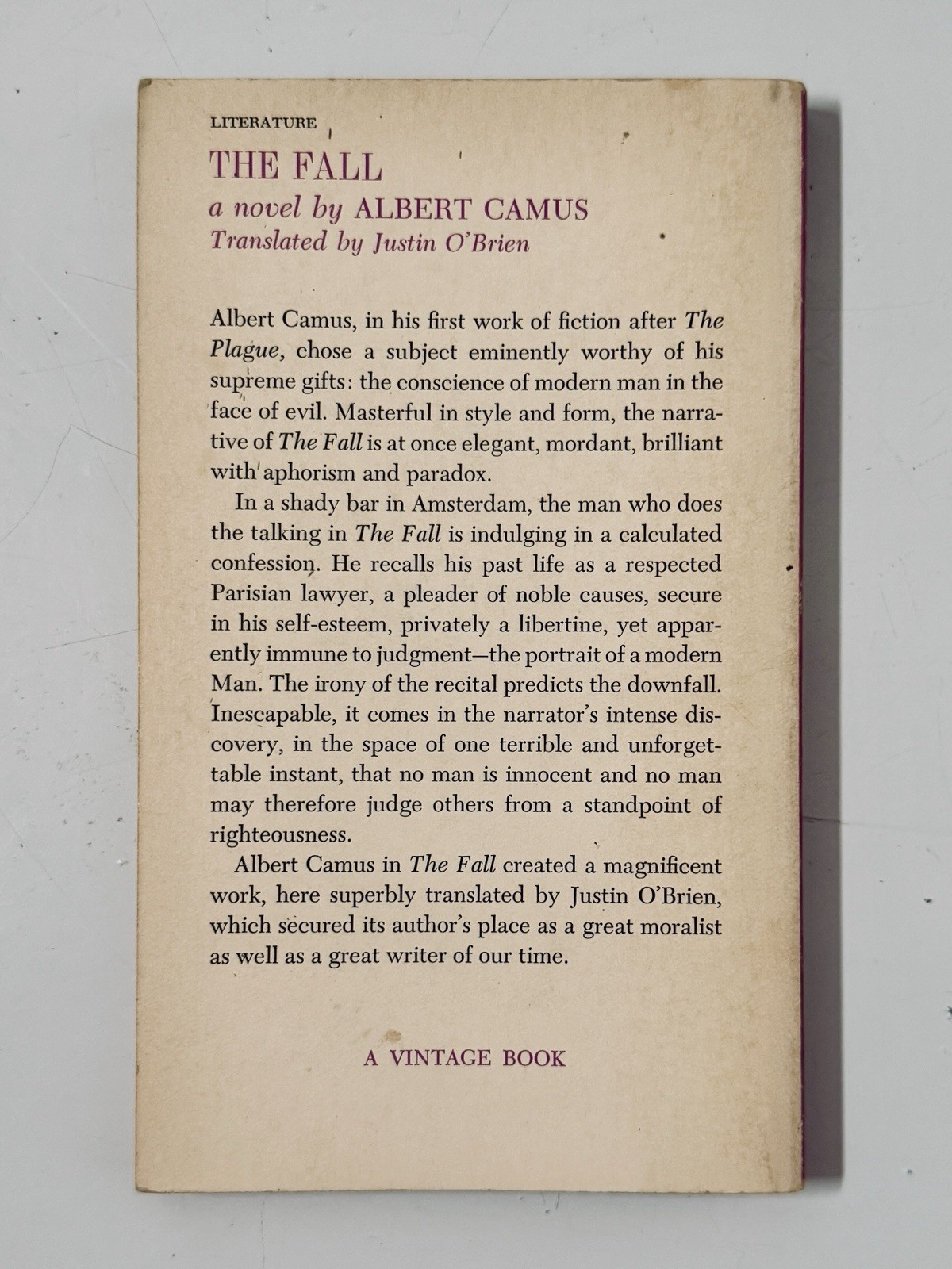 Albert Camus The Fall Vintage Books V-223 Paperback Justin O’Brien VG