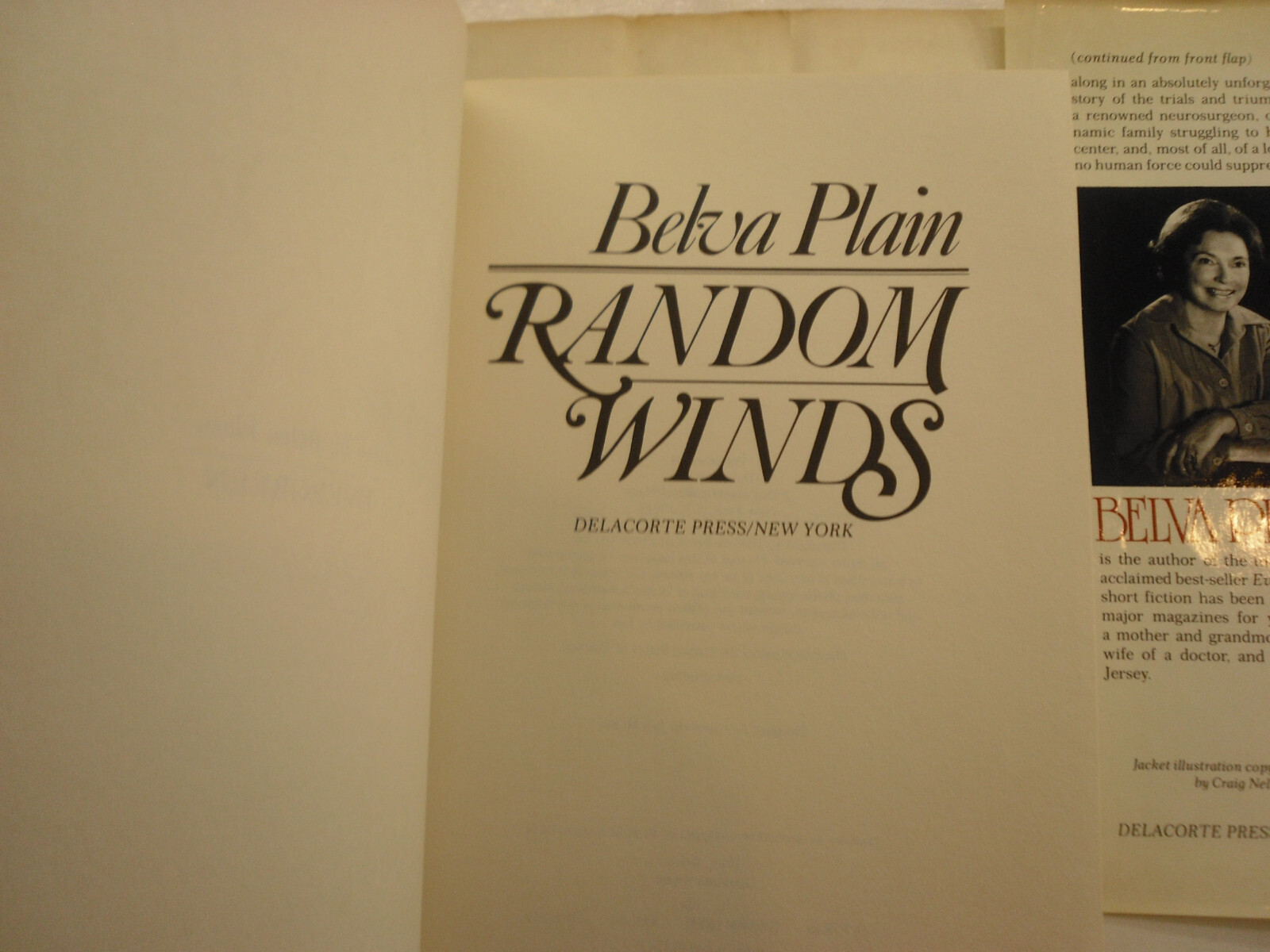 Random Winds, Belva Plain, Signed by Author, 1st Edition, 1980