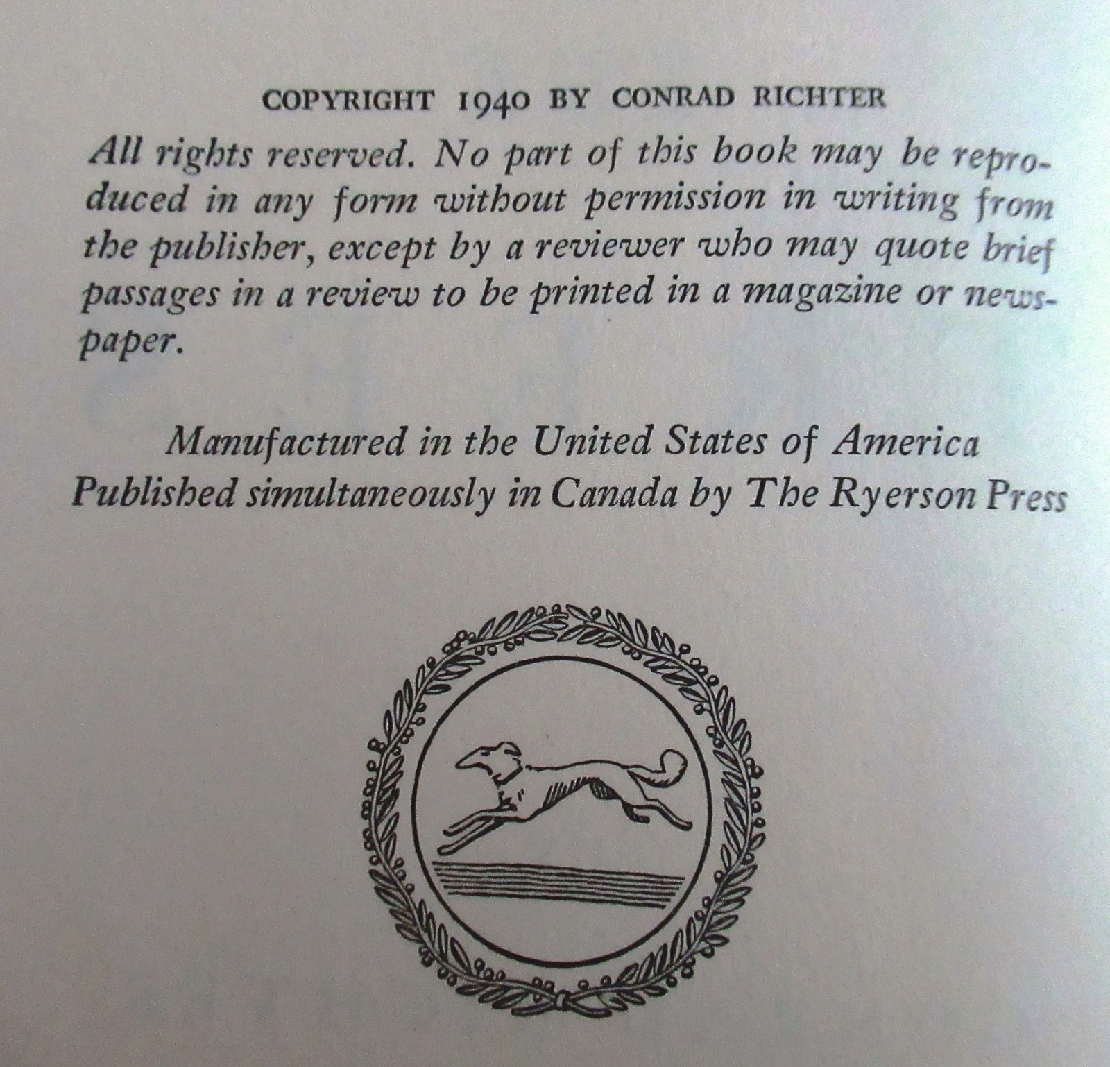 THE TREES Conrad Richter, Alfred A. Knopf, NY, 1940 1st Ed. HCdj Trilogy Book 1