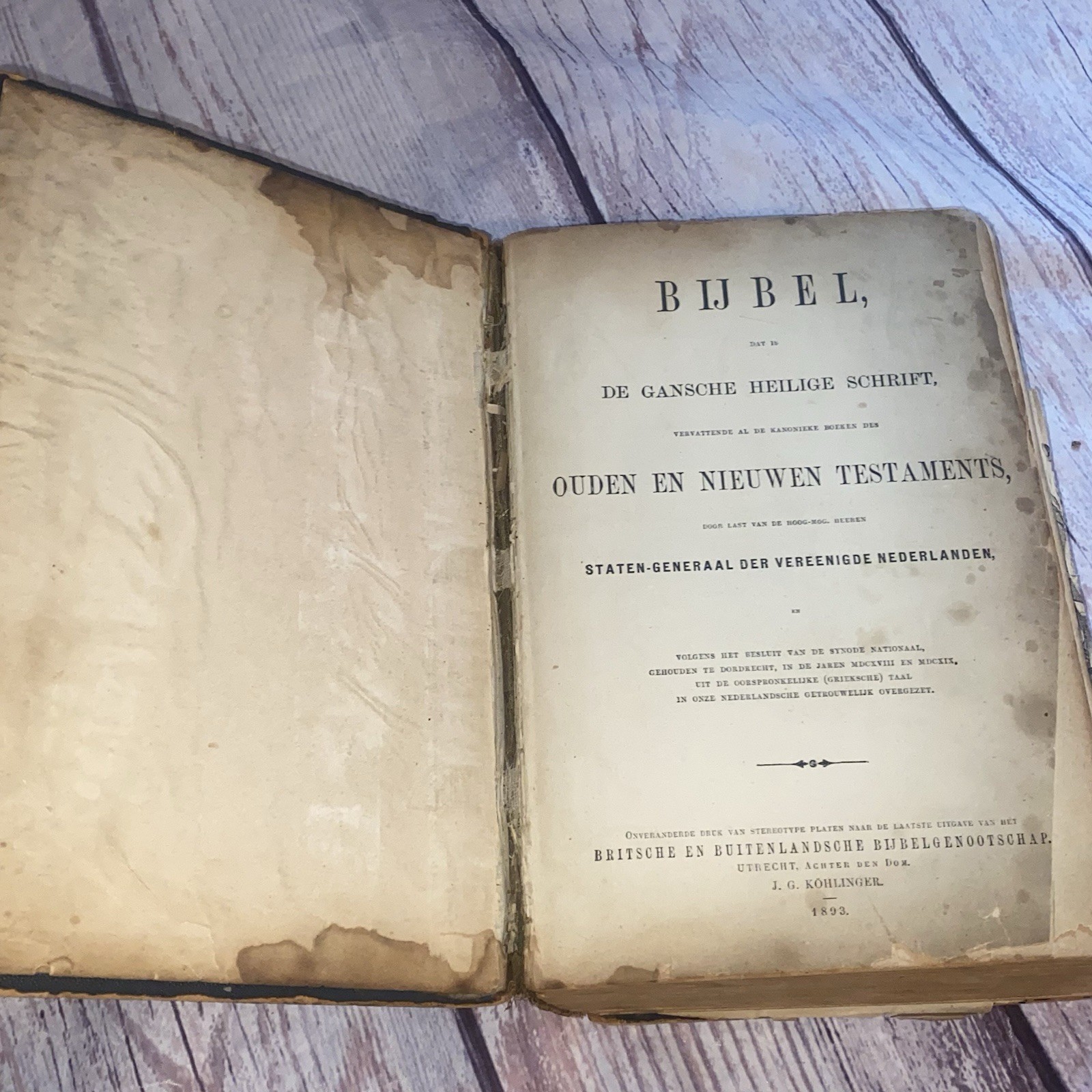 Antique 1893 Dutch Bible Bijbel Netherlands Family Bible Utrecht Leather Bound
