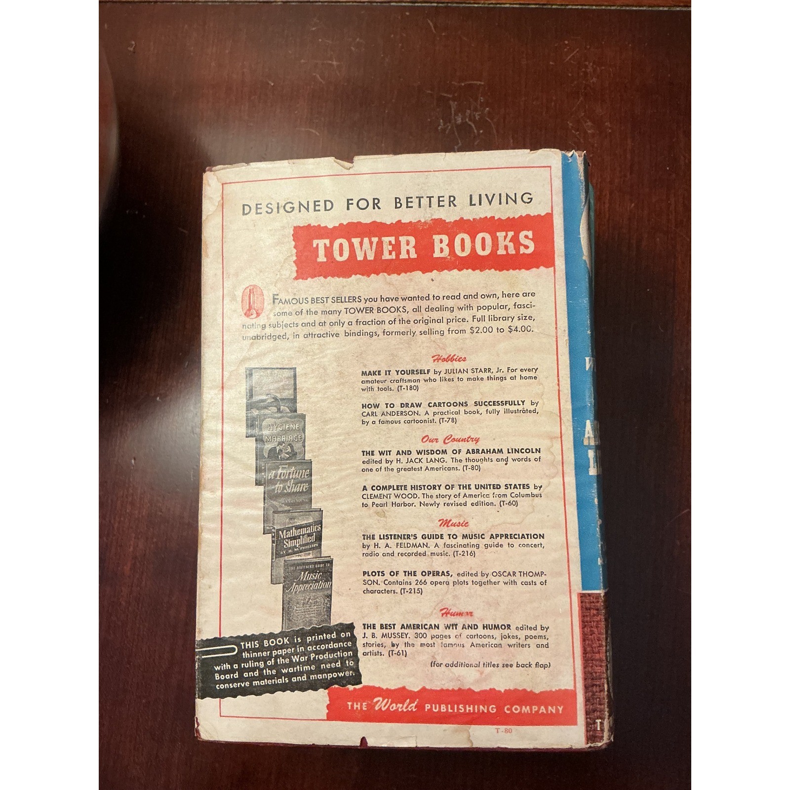 The Wit and Wisdom of Abraham Lincoln H. Jack Lang Tower Books 1944 Hardcover