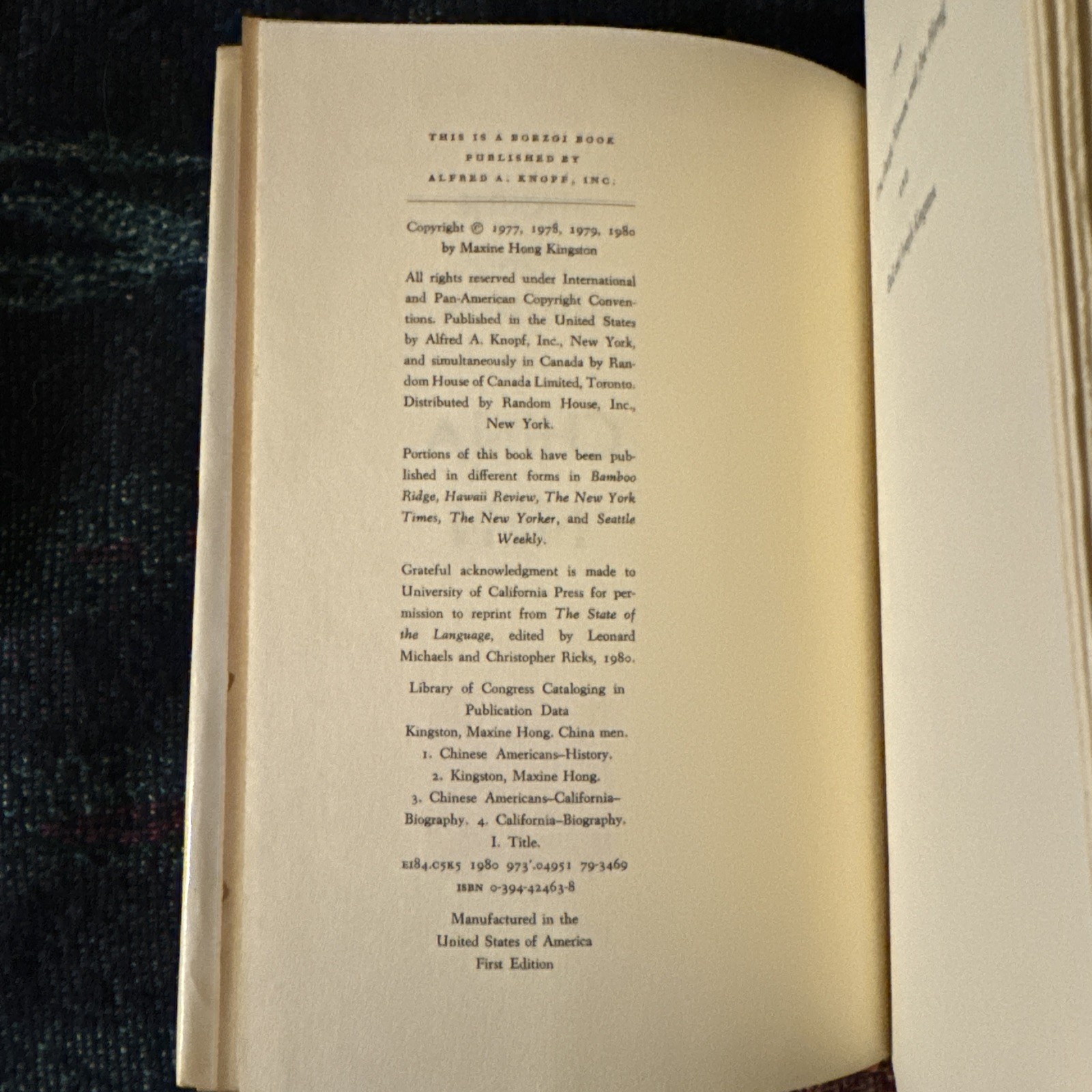 Chinamen by Maxine Hong Kingston First Edition 1980 Published By Alfred A. Knopf