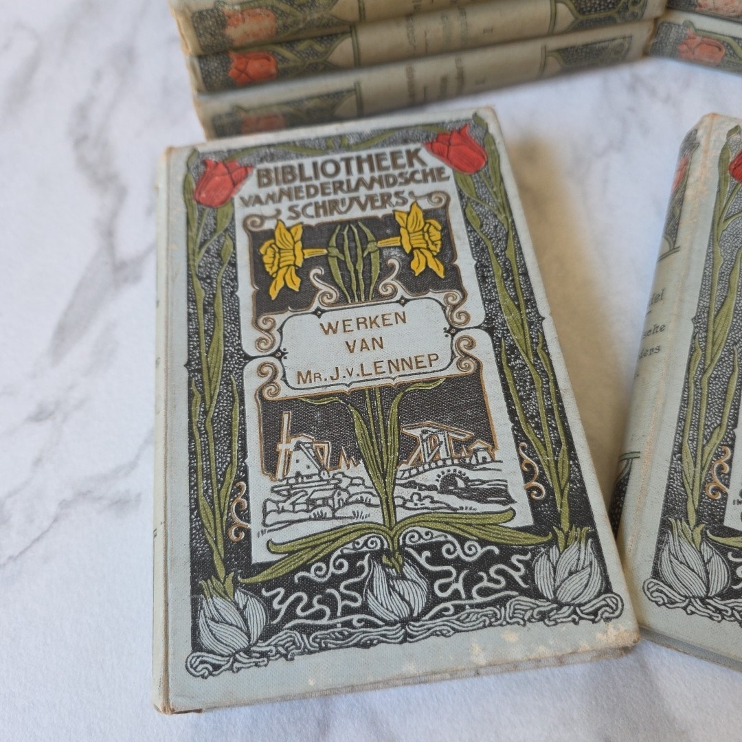 (20) Library Of Dutch Authors Bibliotheek Van Nederlandsche HC Art Nouveau Cover