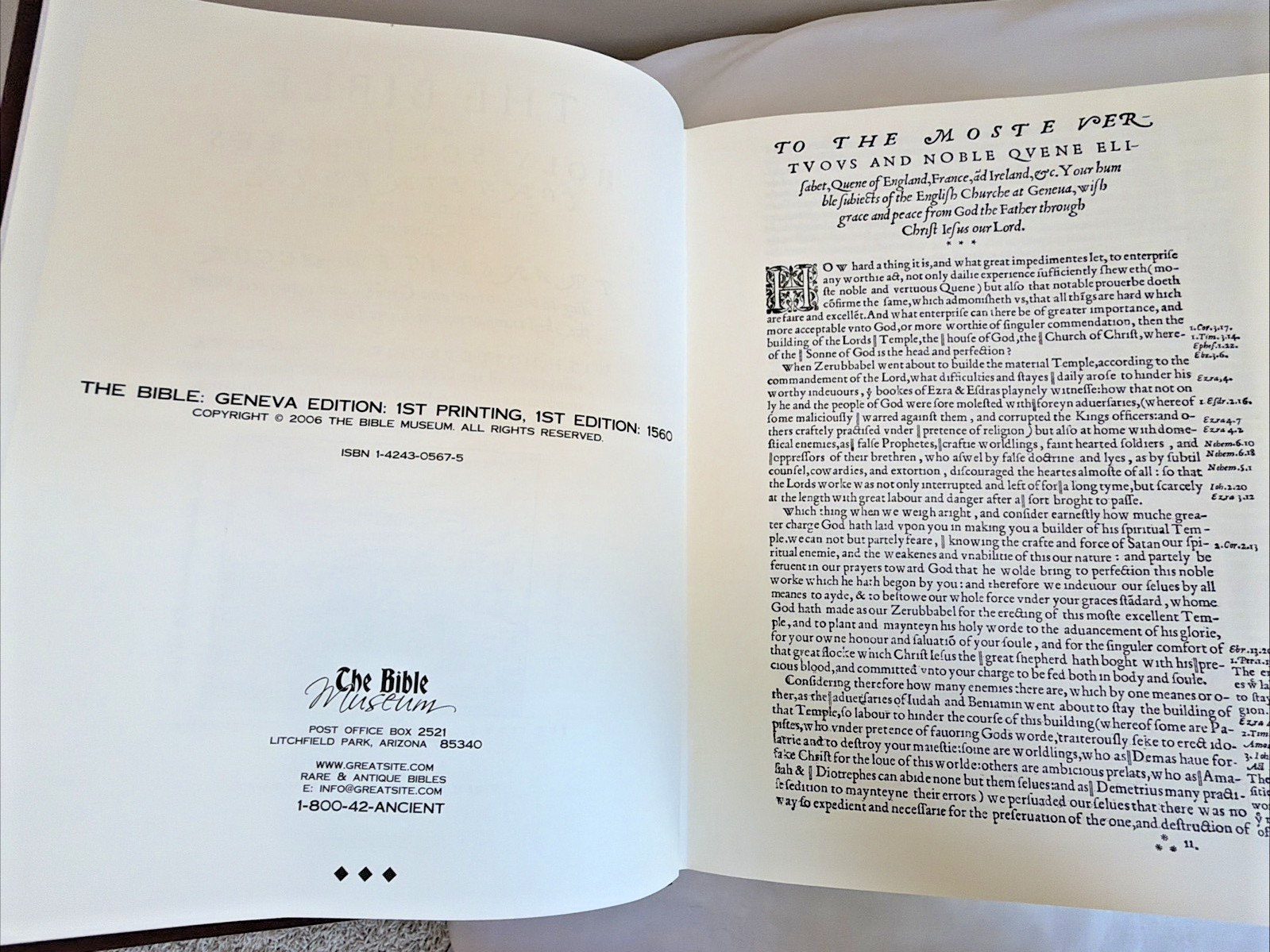 The Bible Museum Geneva Edition 1560 Bible 1st Printing Edition 2006 Hardcover