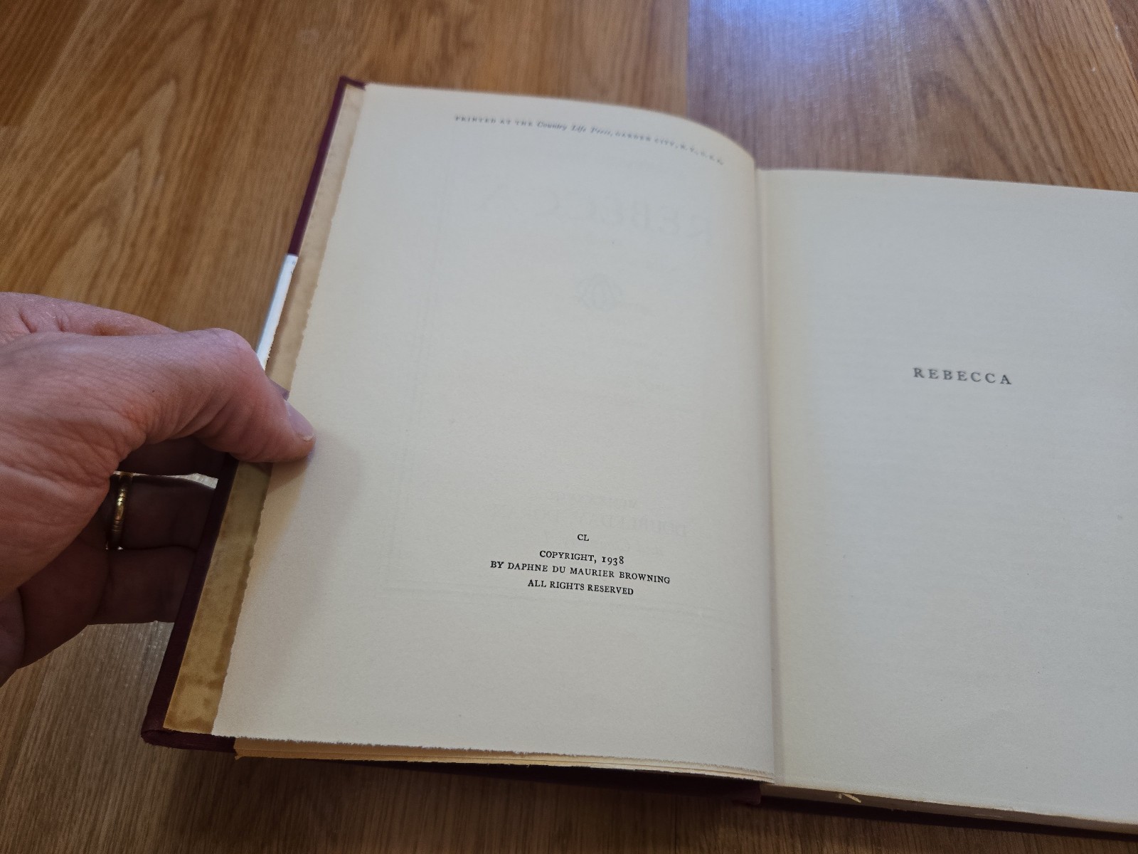 Rebecca Daphne Du Maurier Book HC Doubleday Doran 1938 MCMXXXVIII First 1st Ed