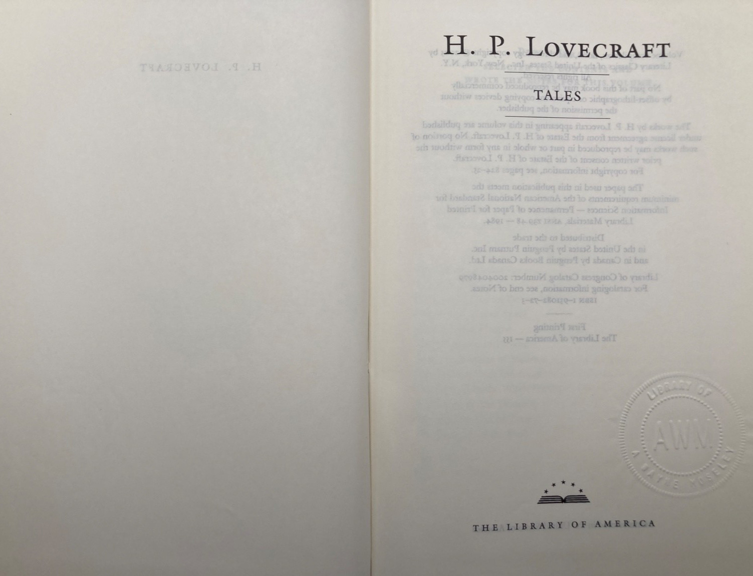 Tales, H.P. Lovecraft, Library Of America 2005, with Notes, Slipcase