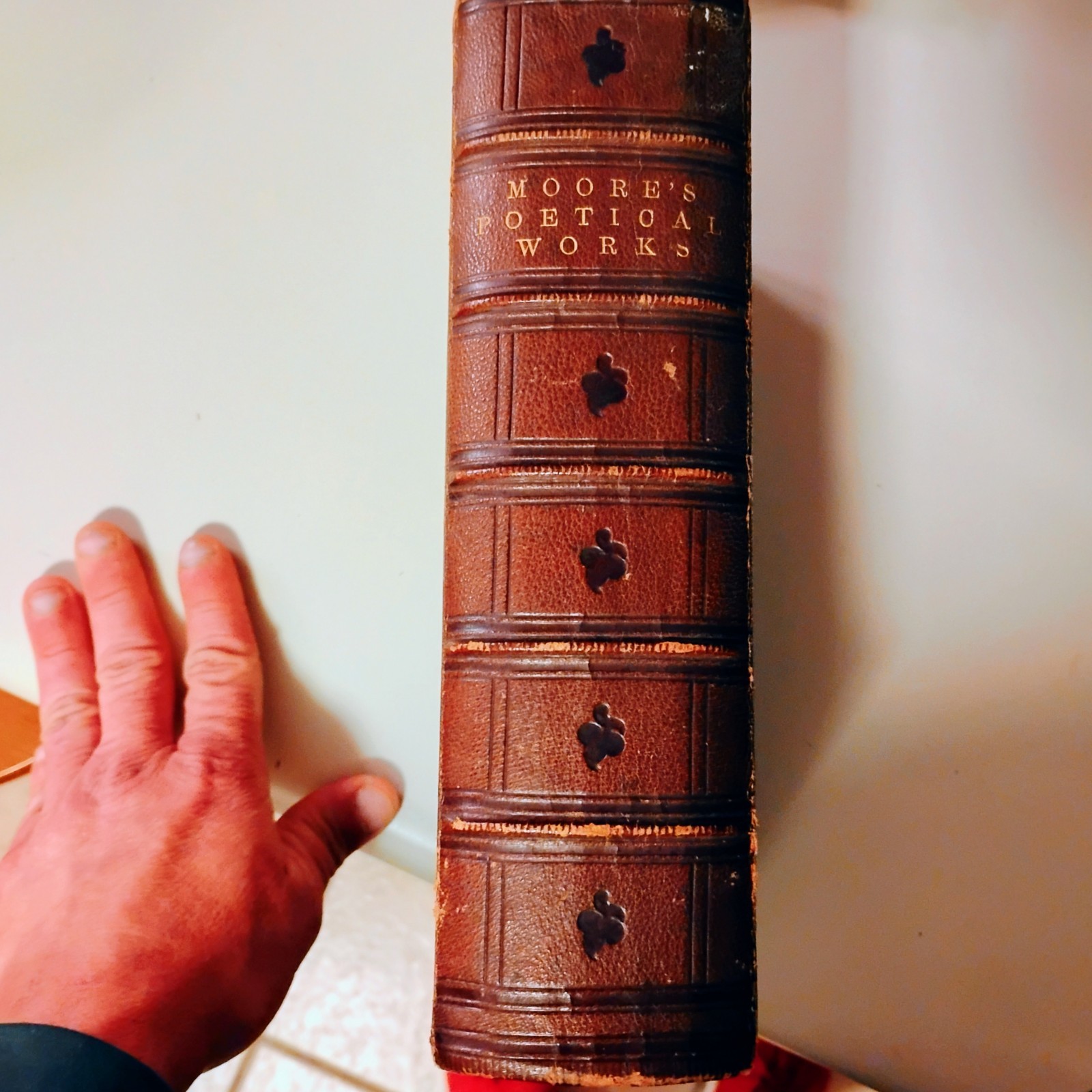 1850s The Poetical Works of Thomas Moore LEATHER Fine Binding Celtic Knot Gilt