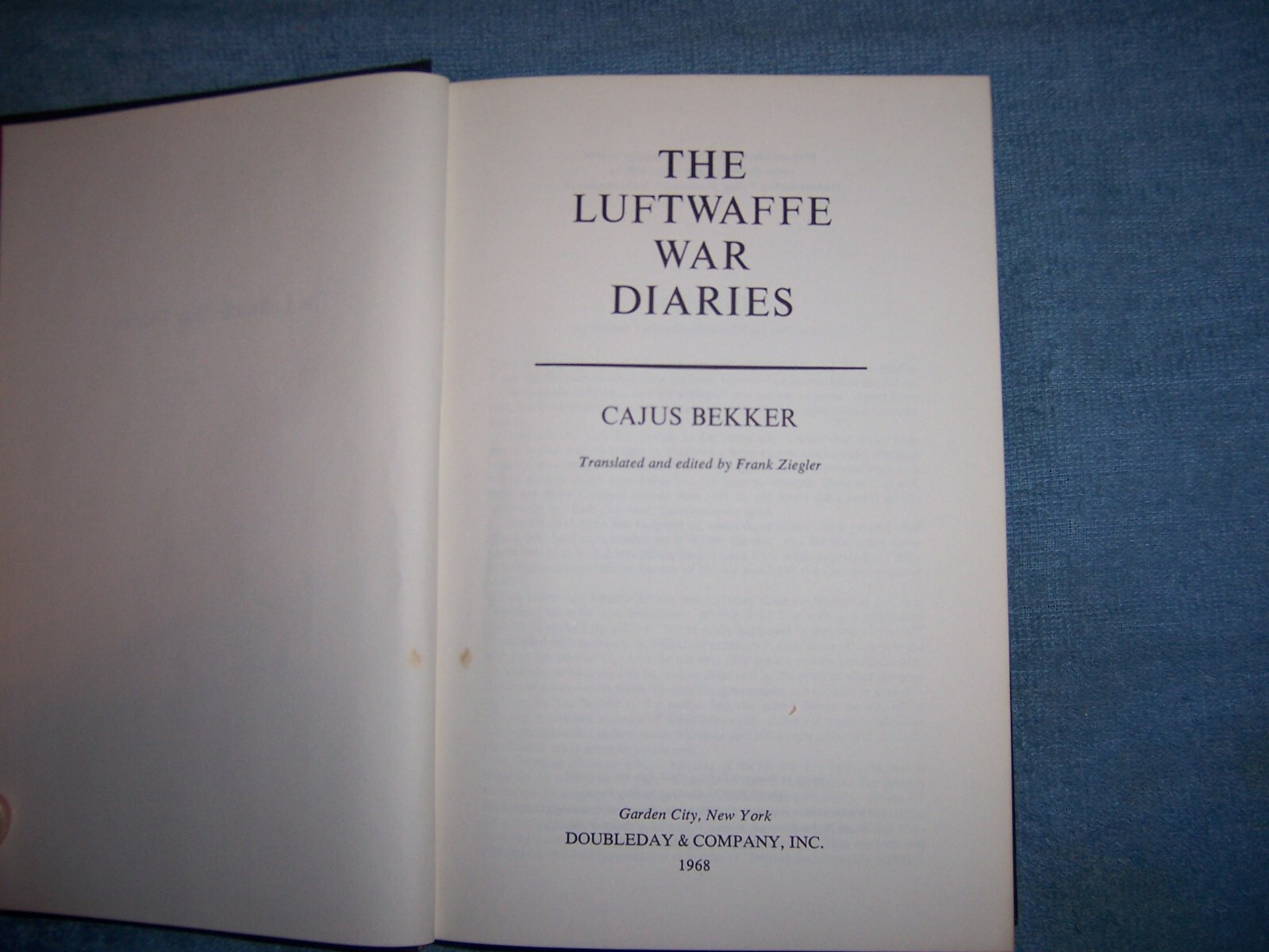 THE LUFTWAFFE WAR DIARIES by Cajus Bekker/1st Ed/HCDJ/Military/War/WWII 1939-45