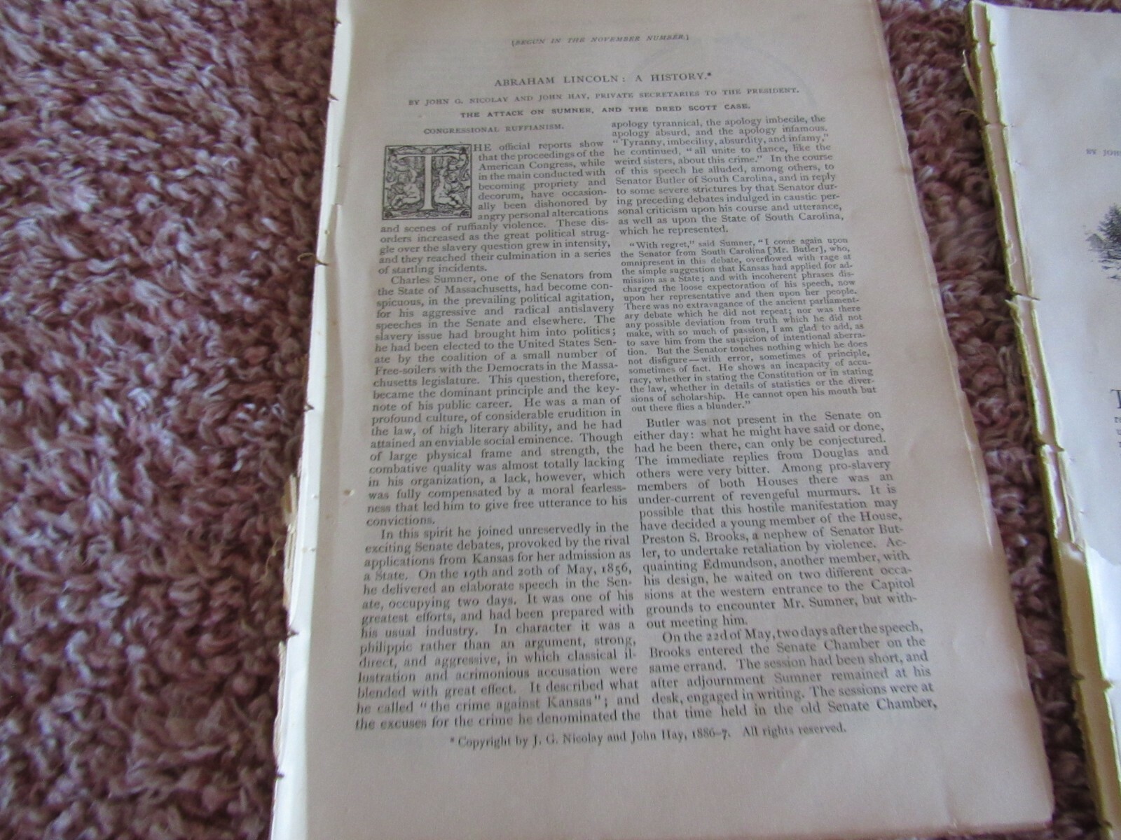 6 Antique Articles-Illustrated-1887-Abraham Lincoln-History-Deabtes-Secession