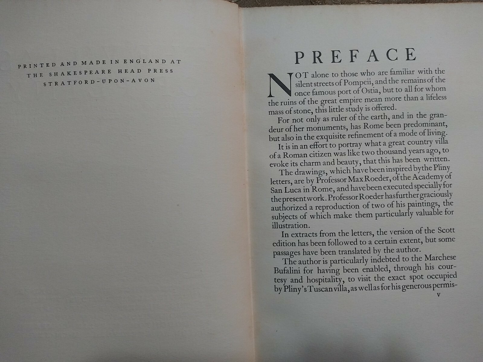 THE VILLAS OF PLINY BY G. B. HARTE, MAX ROEDER ILLUSTRATIONS 1928 ED