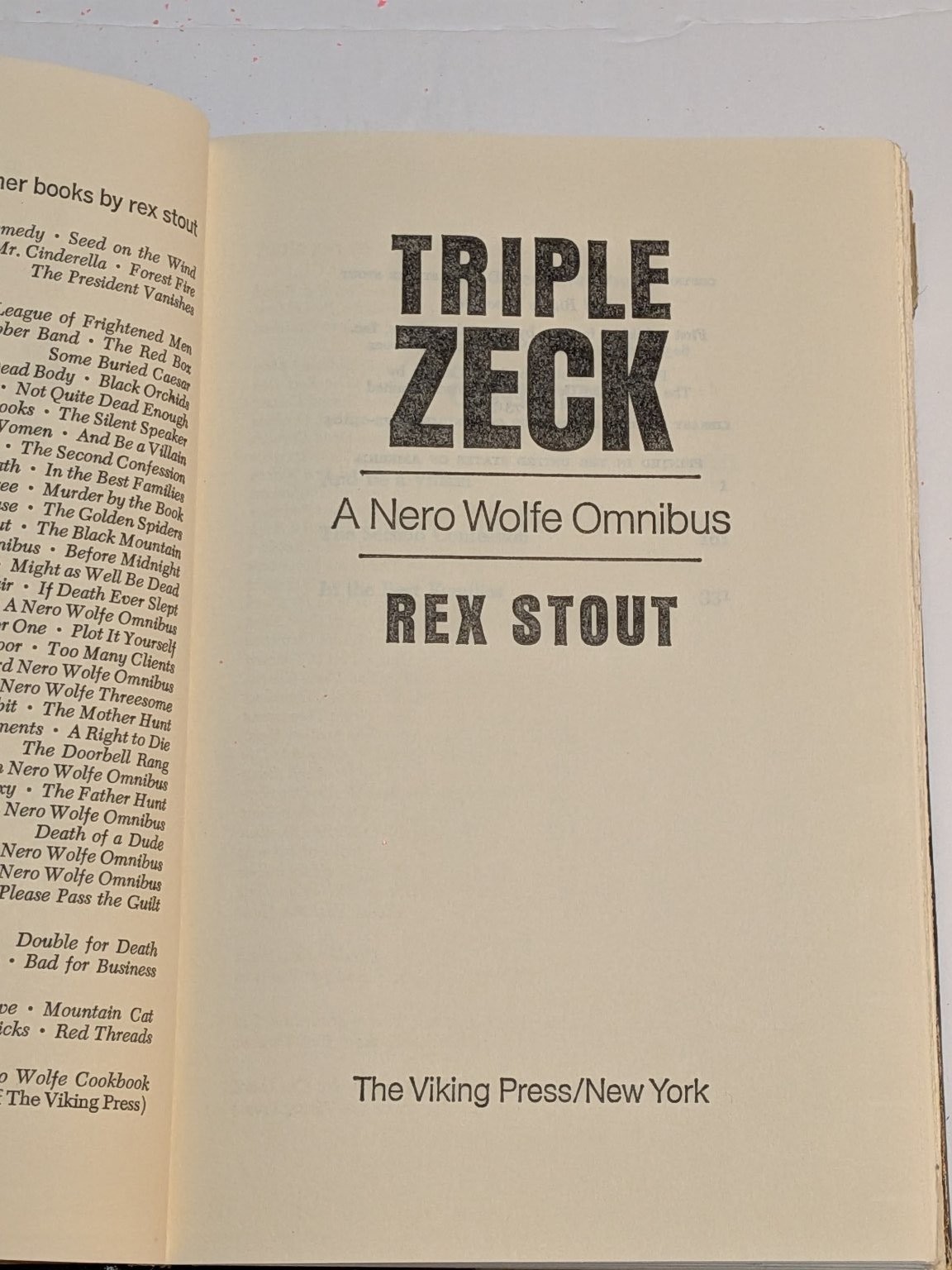 Triple Zeck Rex Stout 1974 Nero Wolfe Omnibus Mystery Book Club Edition
