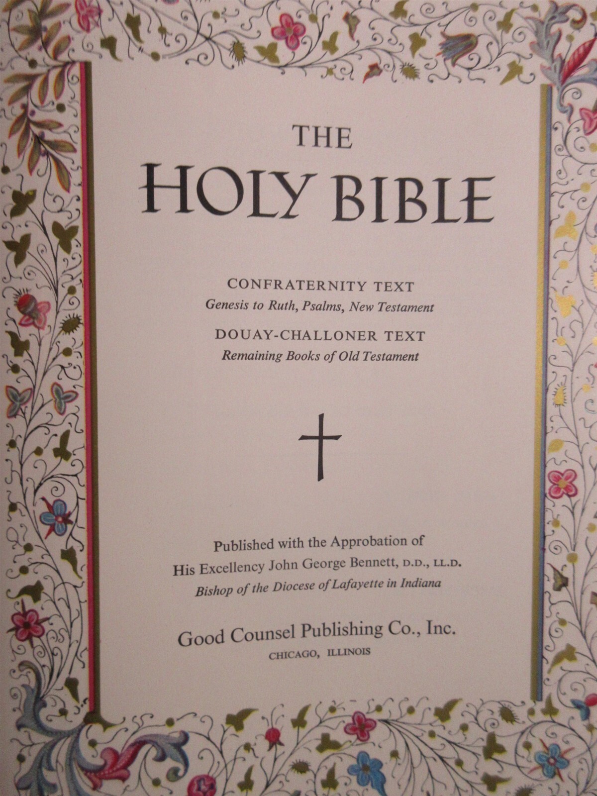 King James Holy Bible 1956 Good Counsel Publishing Co. Chicago Illinois leather