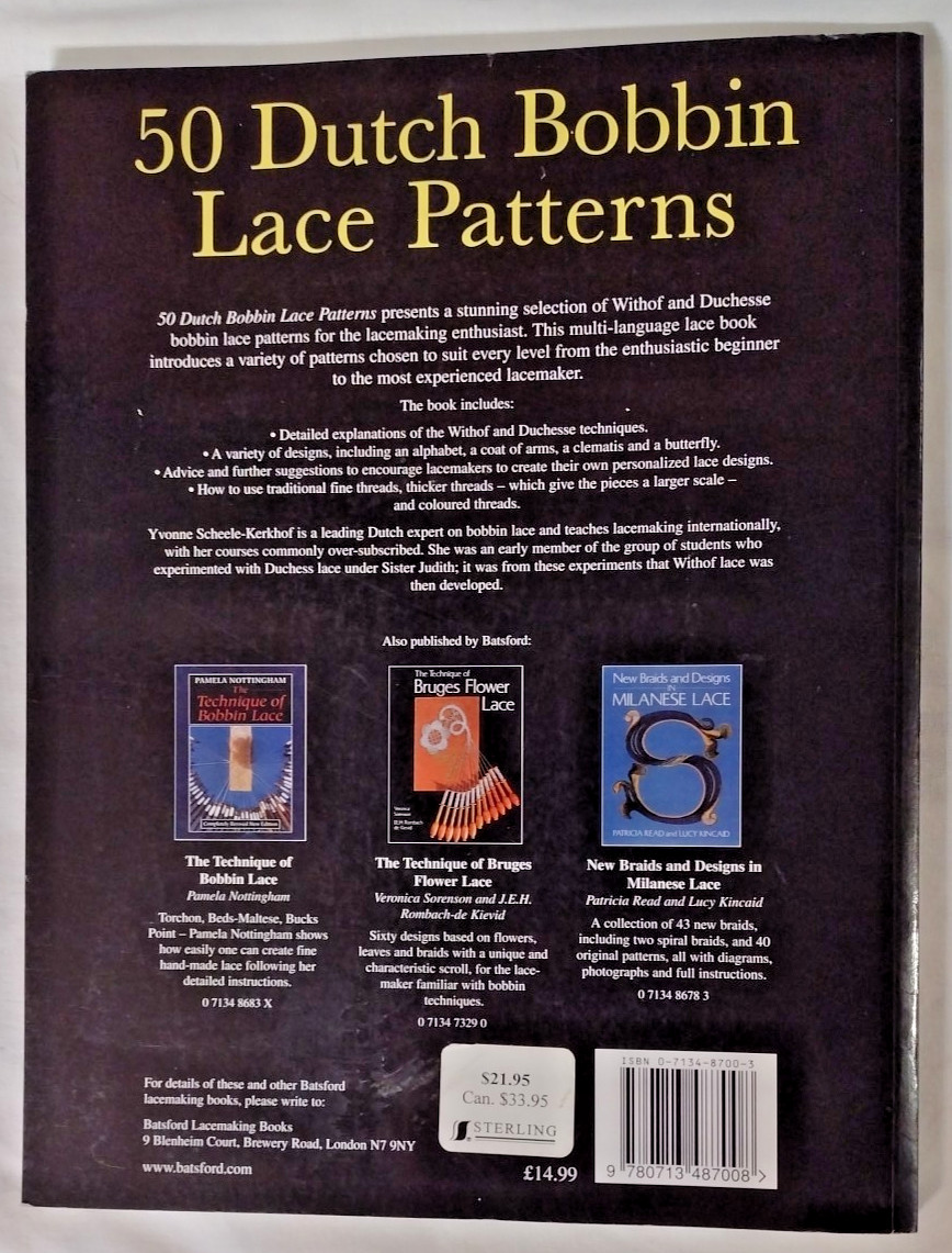 50 Dutch Bobbin Lace Patterns: Withof & Duchesse 2003 PB Yvonne Scheel SIGNED!