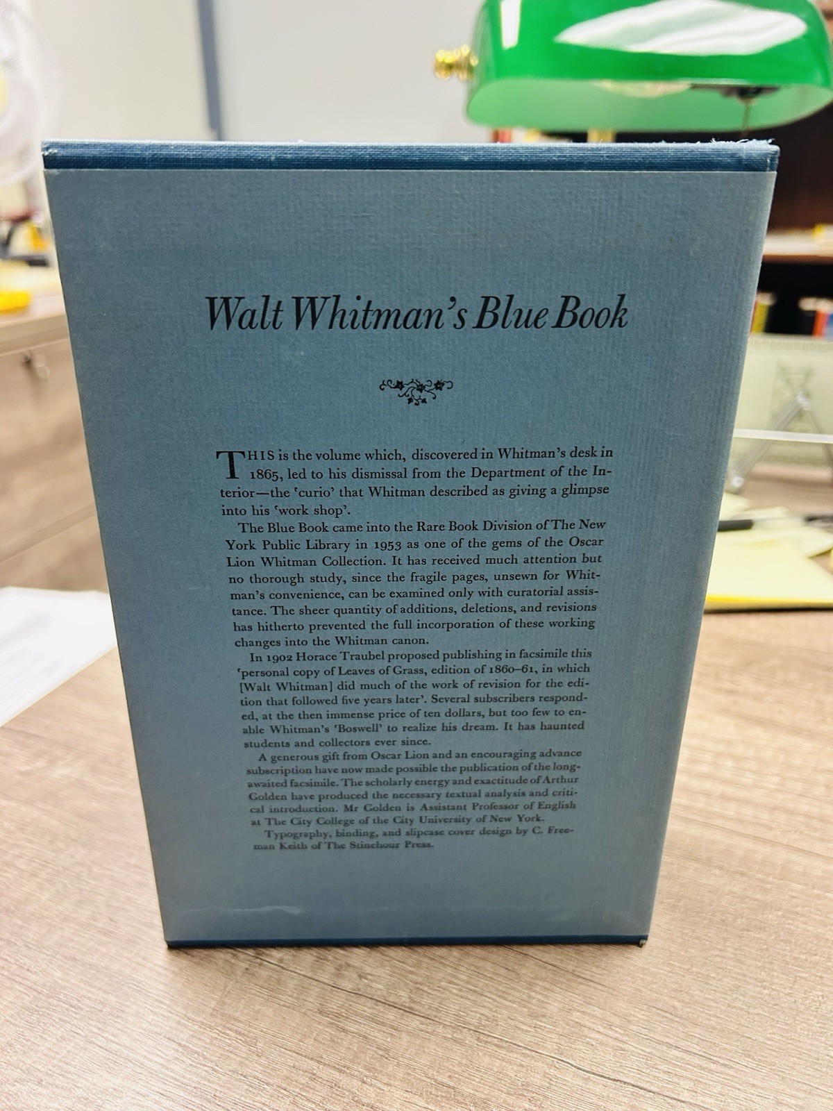 Walt Whitman Blue Book Facsimile Hardcover 2 Volumes Slipcase 1968