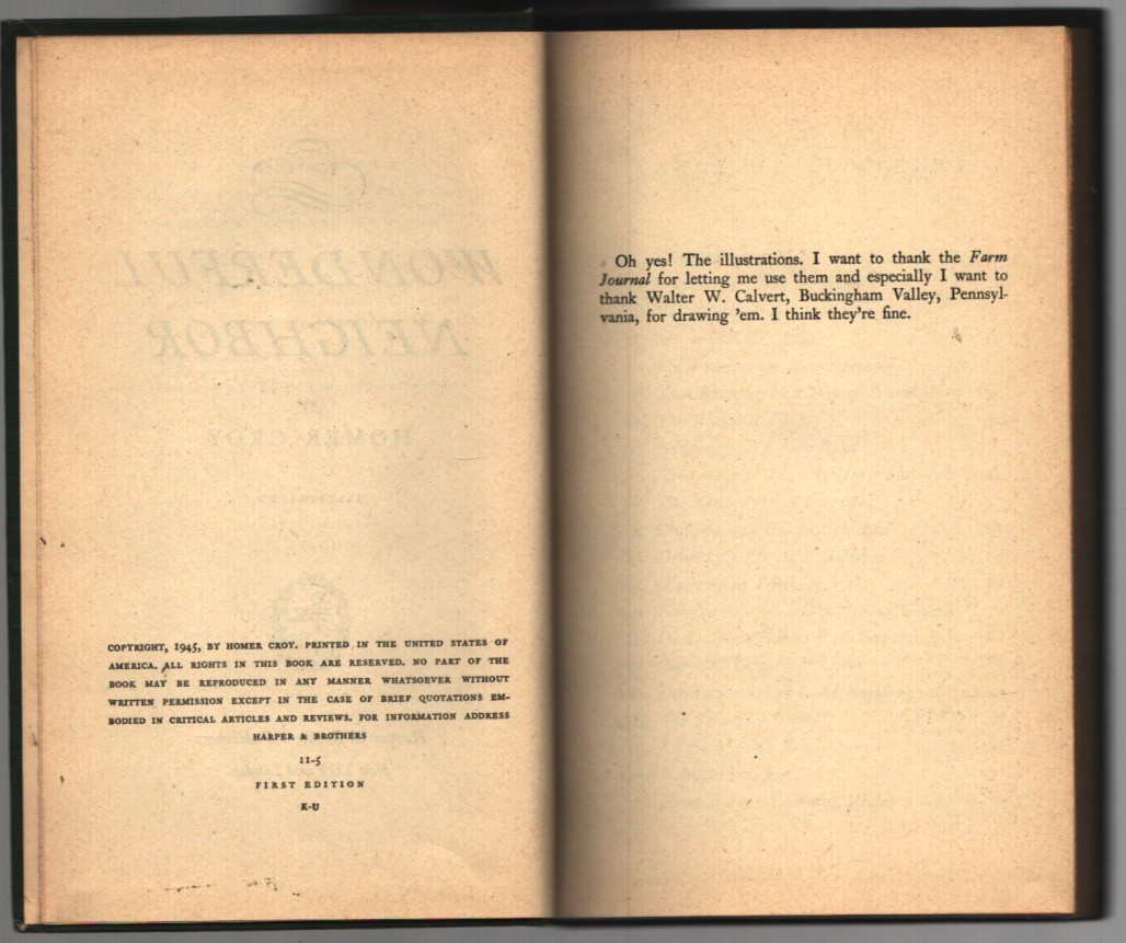 Wonderful Neighbor Homer Croy 1945 HC 1st Edition Illustrated