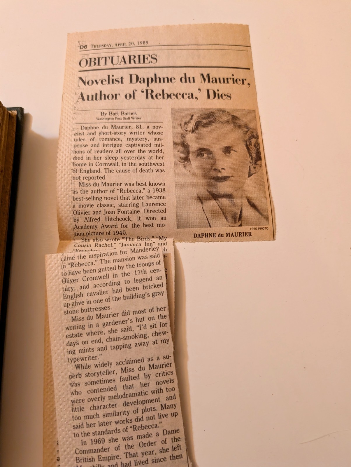 1938 Rebecca Daphne Du Maurier First Ed. Hardcover Vintage W/ Author Obituary