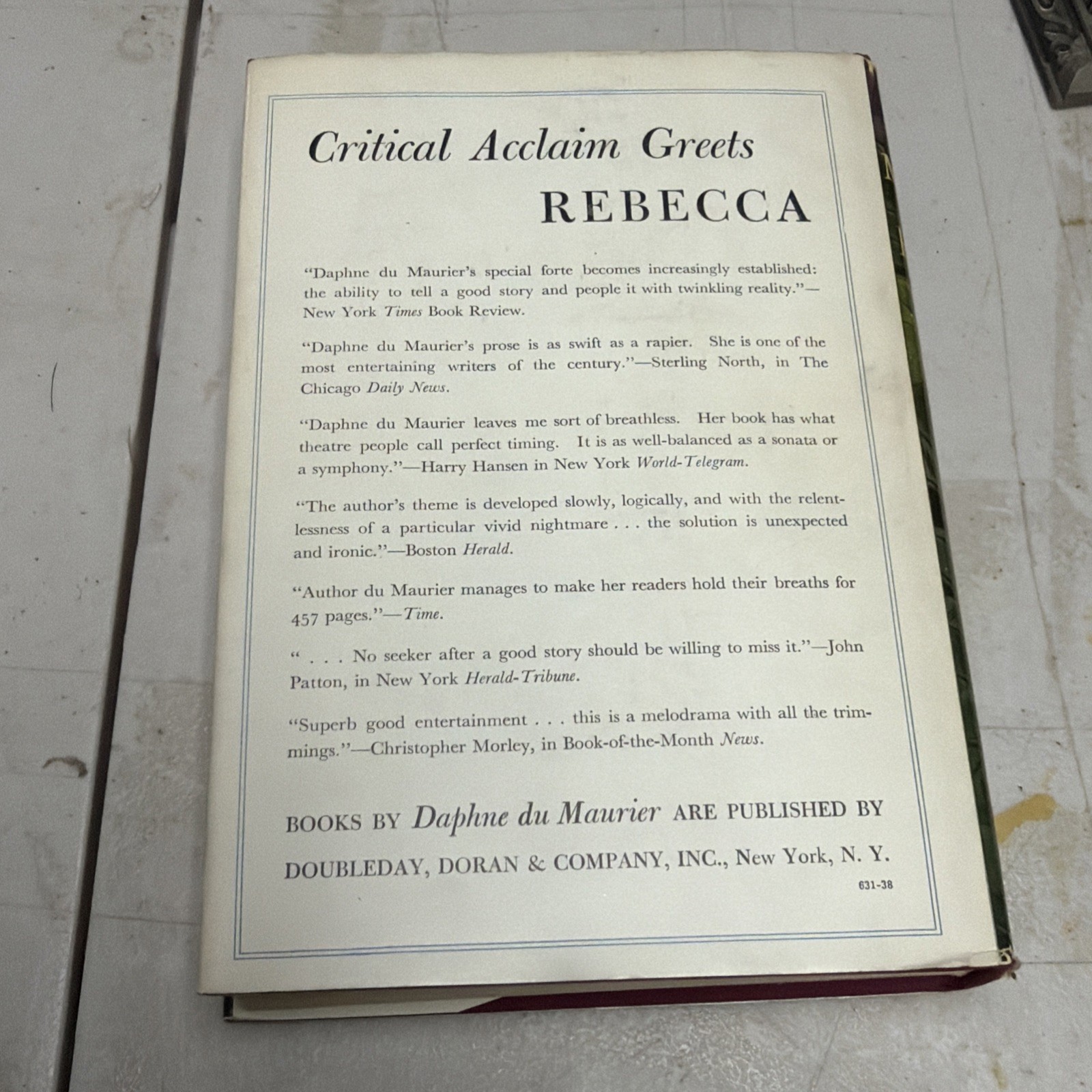 Rebecca by Daphne du Maurier 1938 First US Edition Doubleday Doran Hardcover