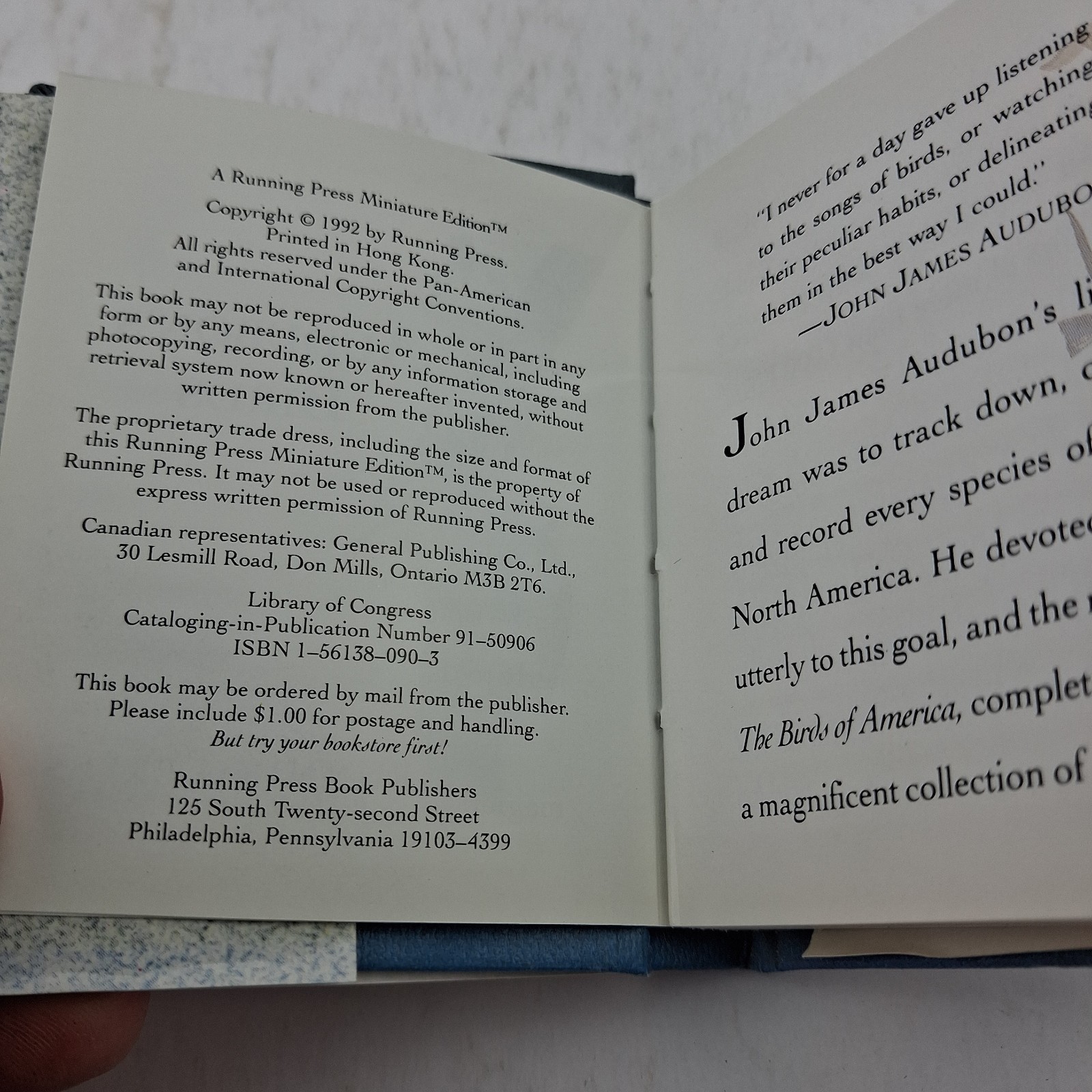 MINIATURE HARDCOVER EDITION AUDUBON’S BIRDS w/ Dust Jacket Running Press 1992