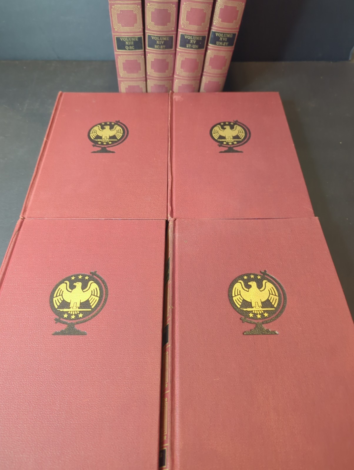 The American International Encyclopedia Set of 16 Encyclopedias 1954 Red Gold