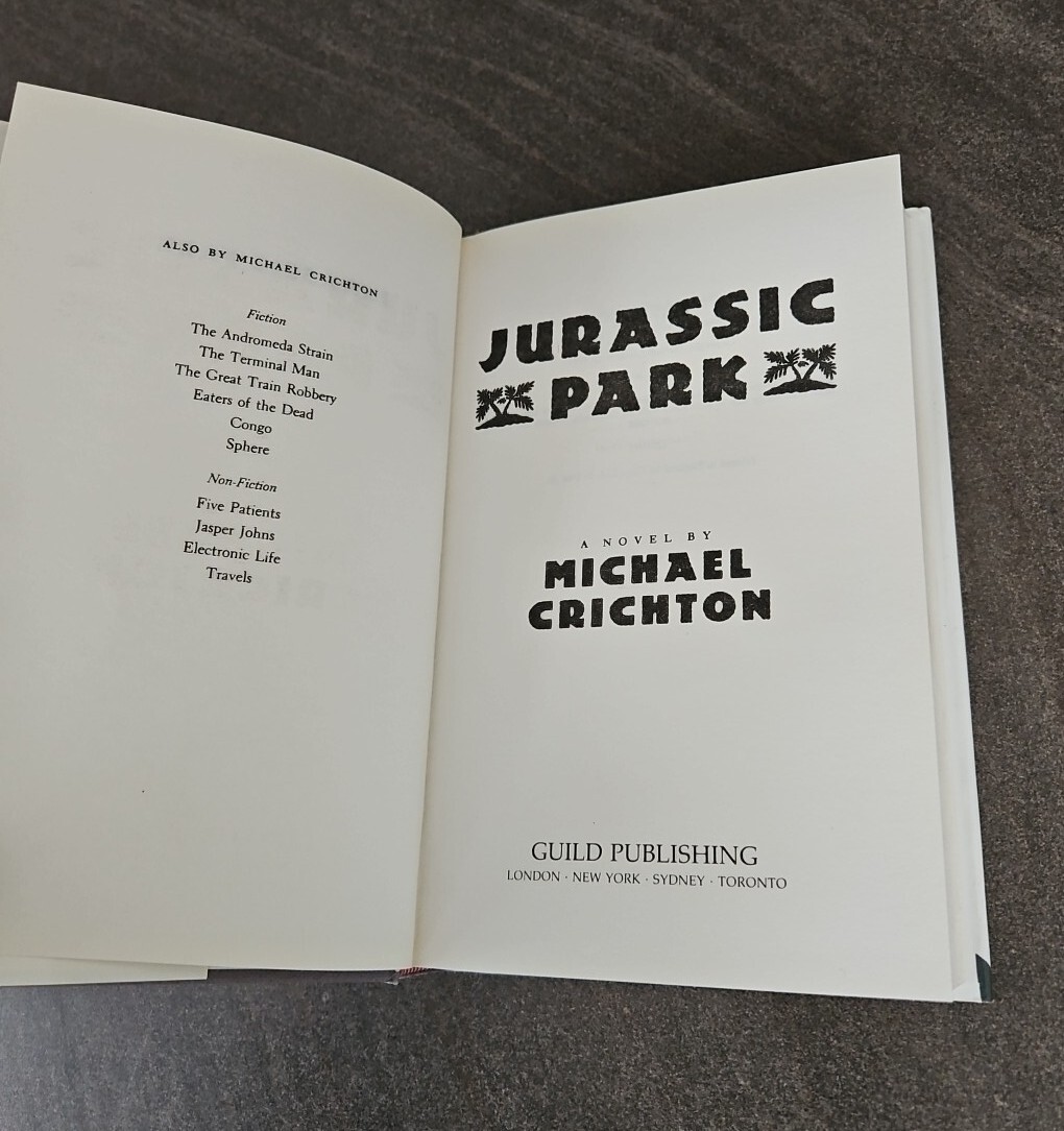 Vintage First Edition Jurassic Park Book Club Dust Cover 1991 Michael Crichton