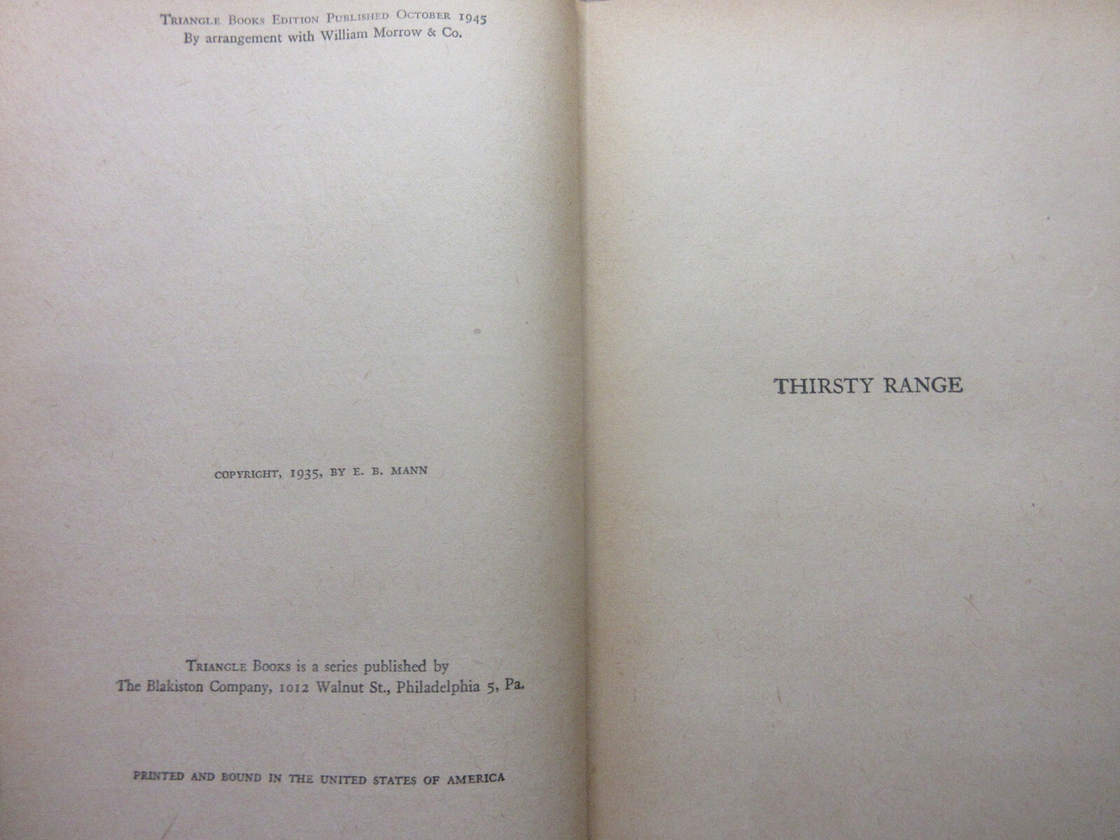 1935 Thirsty Range E.B. MANN Western CATTLE RANGES Dust Jacket DJ