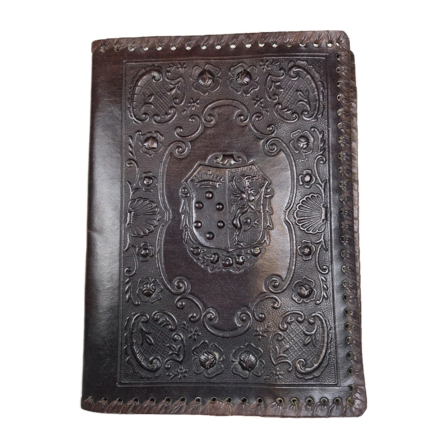 Vintage 1930s Leather Book Cover Italian Embossed Crest Crown & Griffon