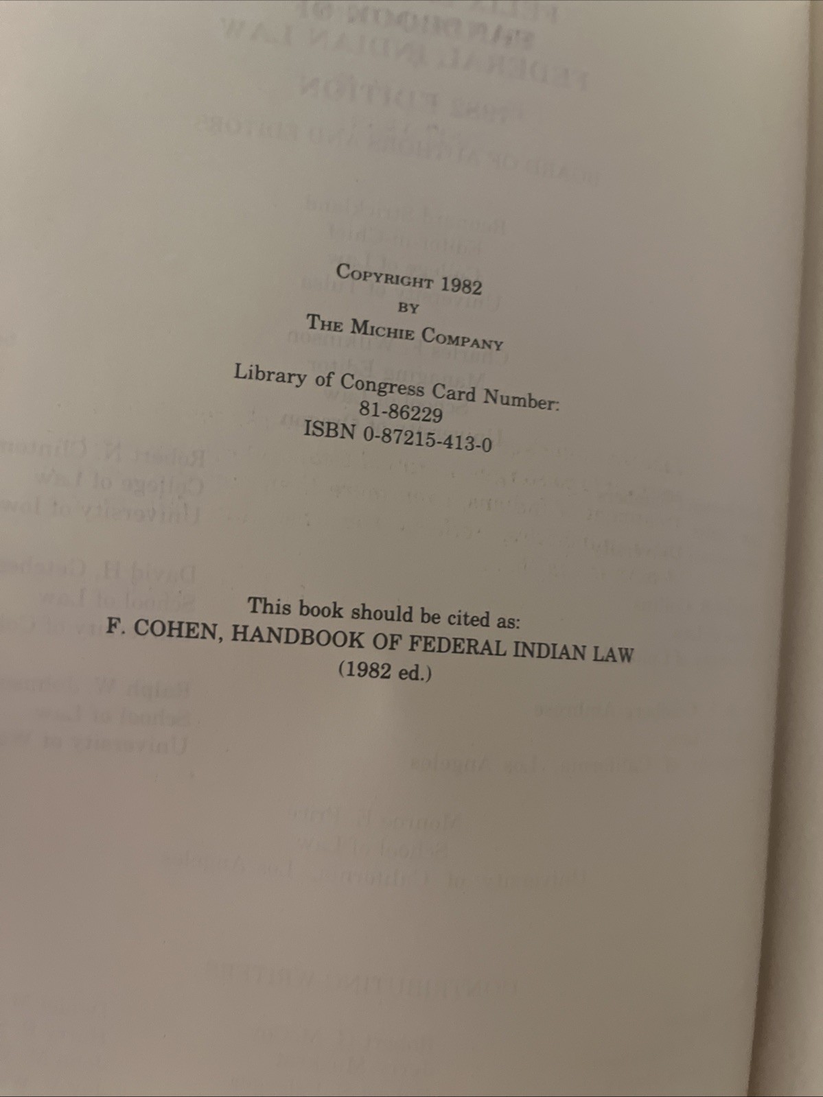 Felix S Cohens Handbook of Federal Indian Law 1982 Edition Hardcover Michie
